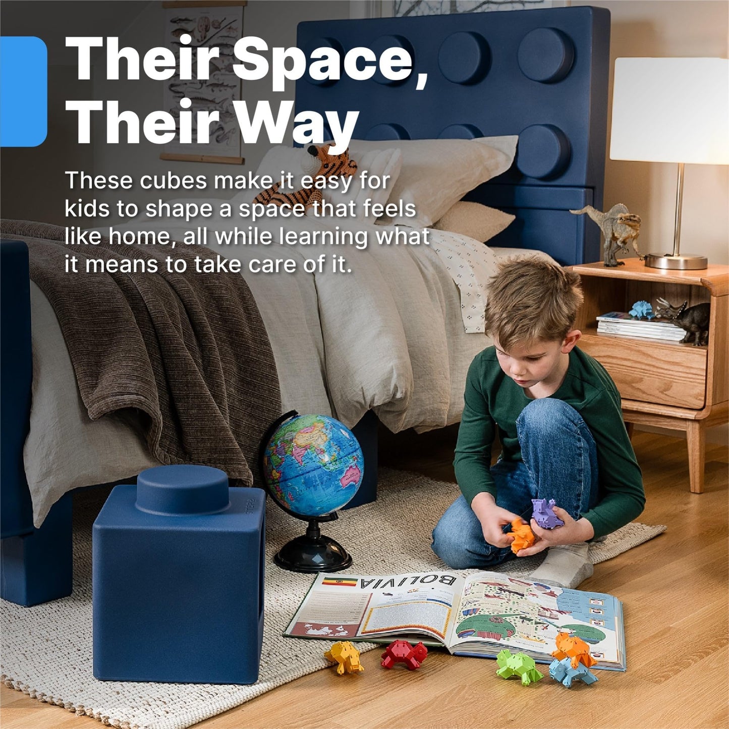 Step2 Contemporary Builders Stackable Storage Cubes, Modular Building Block Kids Toy Organizer Set, 5-Piece, Open-Front, Blue