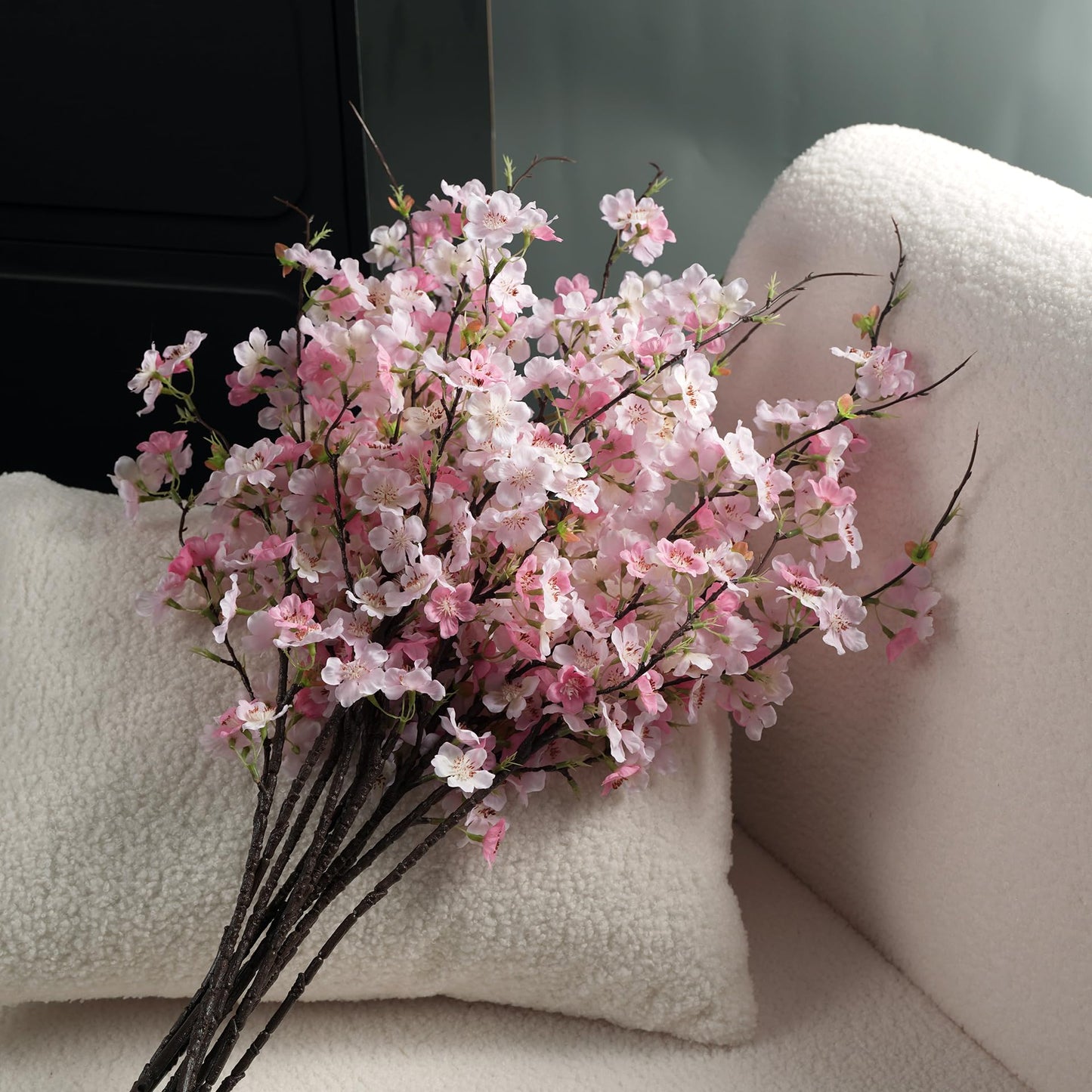ENALGRE Artificial Cherry Blossom Branches 27.6In Silk Cherry Blossom Branches Long Stem Artificial Flowers for Tall Vase, for Home Decor, Weddings Decor, Parties & Festival Gifts 8PCS ，Pinkish White