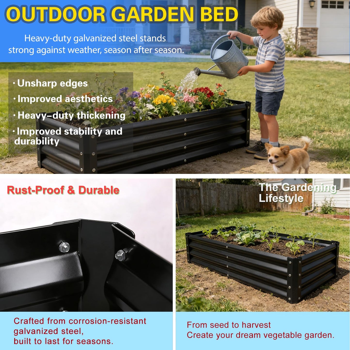 Wirewonders Yardbliss Raised Garden Bed 2 Pack 6x3x1FT, Premium Galvanized Raised Garden Bed, Large Raised Garden Bed Outdoor for Deep-Rooted Vegetables, Flowers, Green and Herbs, Black