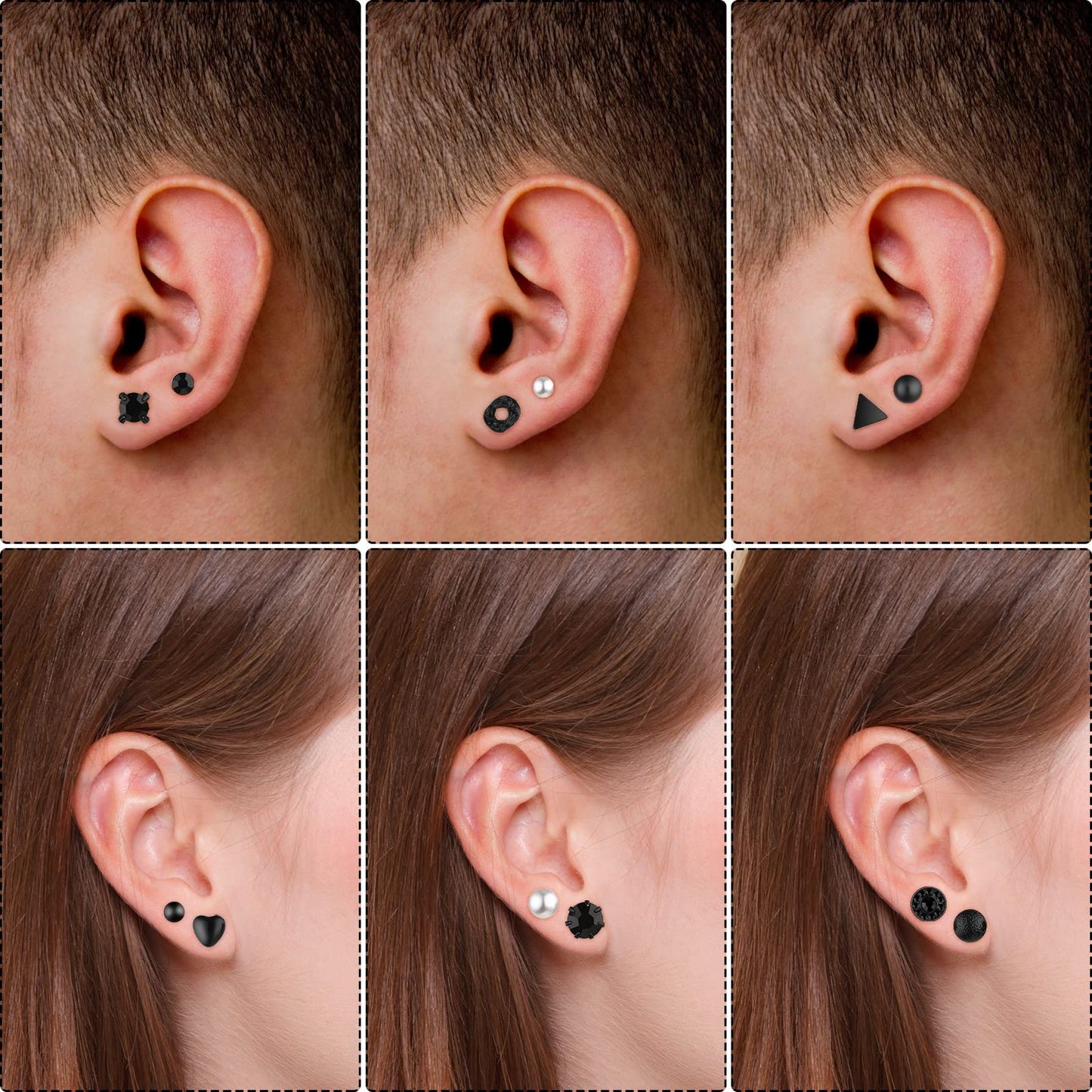 BBTO 24 Pairs Stud Earrings Crystal Pearl Earring Set Ear Stud Jewelry for Women Men(Black)
