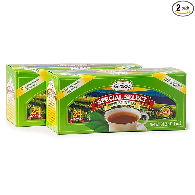 Grace Special Select Peppermint Tea Bags 1.09 oz - 2 Pack - All Natural Peppermint Herbal Tea & Caffeine Free - 48 Count