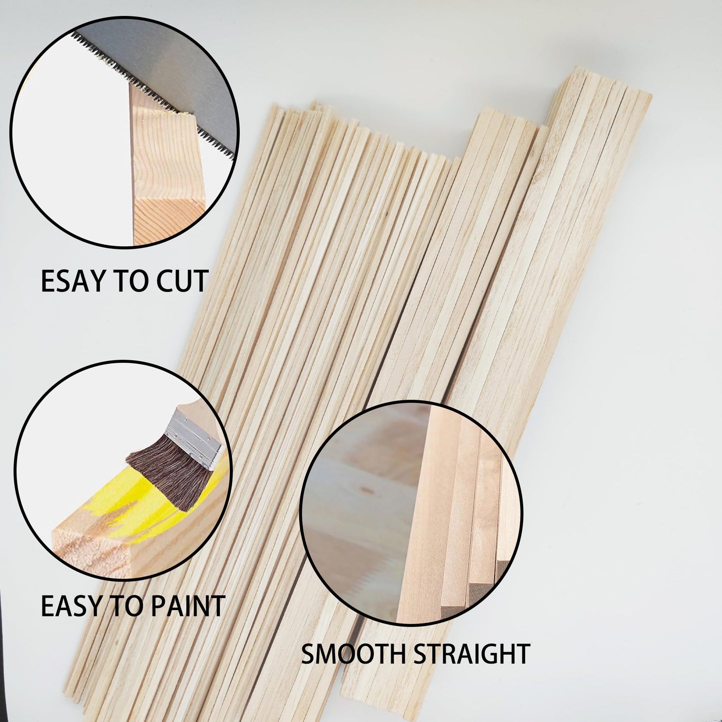 Barsha Space 222Pcs Balsa Wood Sticks,Wood Strips Balsa Square Wooden Dowels Hardwood Unfinished Wood Sticks for Crafts DIY Projects Models Making Supplies (1/8in+3/16in+1/4in 222pcs)