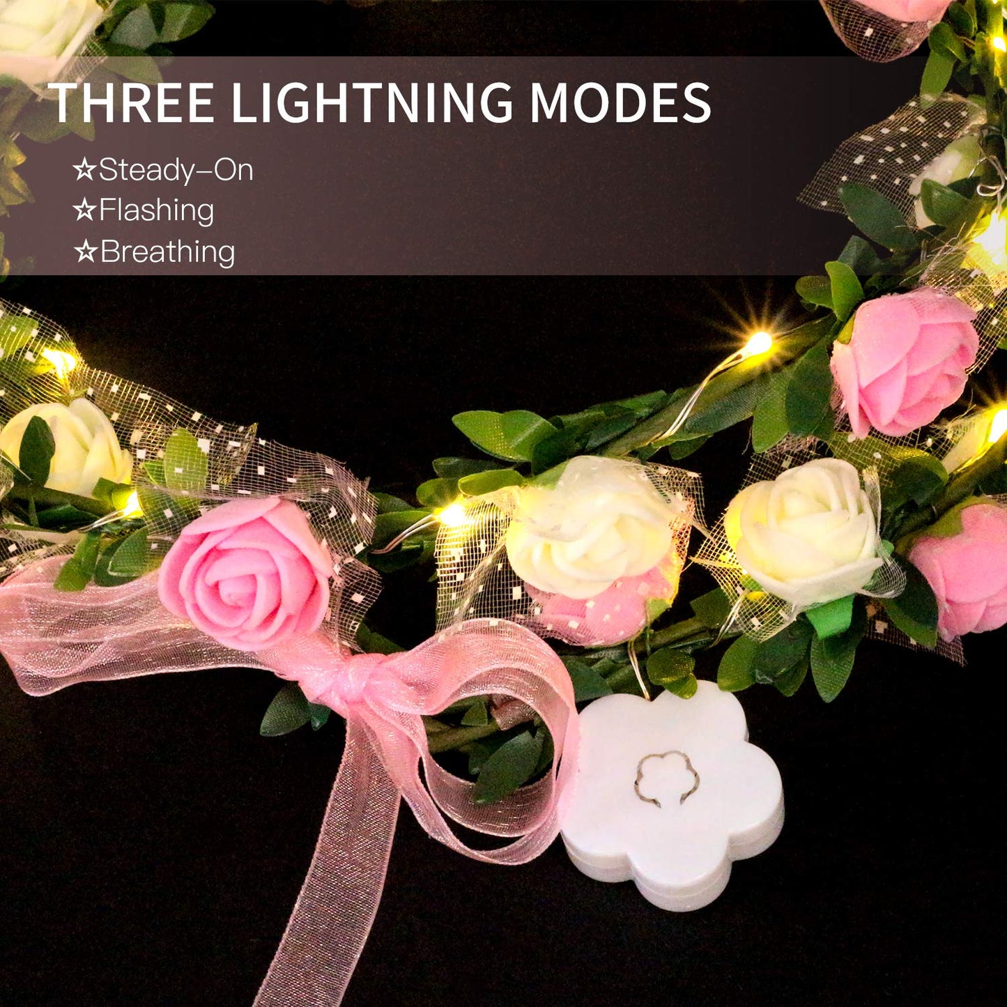 Novelty Place 4 Pack Light Up Flower Headband - LED Floral Head Crown for Wedding, Festival and Party - 4 Pieces