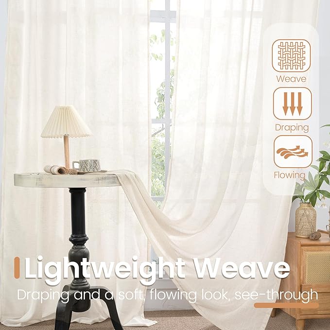 BGment Linen Curtains 36 Inch Length for Small Window Over Sink - Half Drapes Natural Semi Sheer with Rod Pocket for Kitchen Bathroom, 2 Panels Set, 30 X 36 Inch