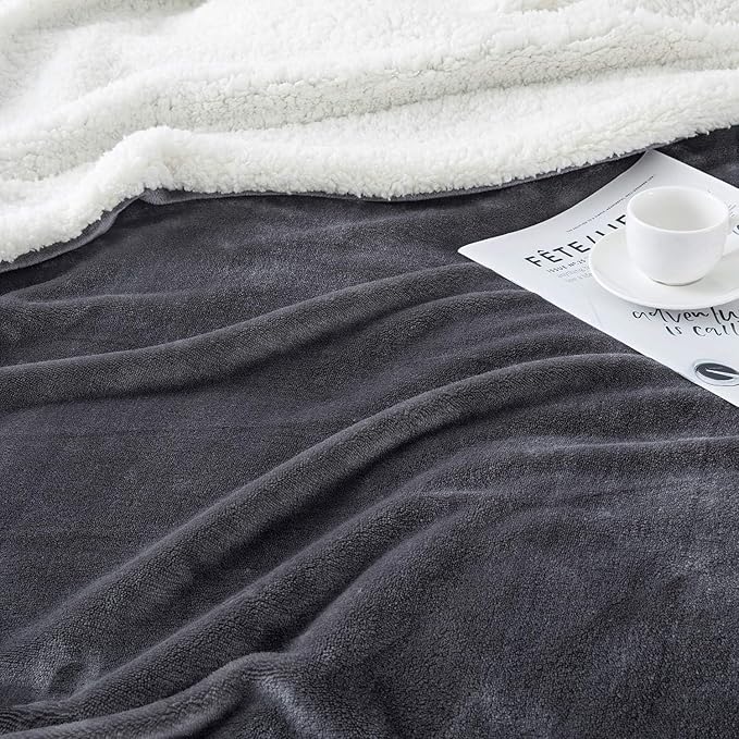 IR Imperial Rooms Grey Sherpa Fleece Throw Blanket Twin Size for Bed - Wholesale Bulk Pack of 12 Sherpa Blankets - Soft Fluffy Throw Blankets for Hotels, Guest Bedroom, 60x80 Inches