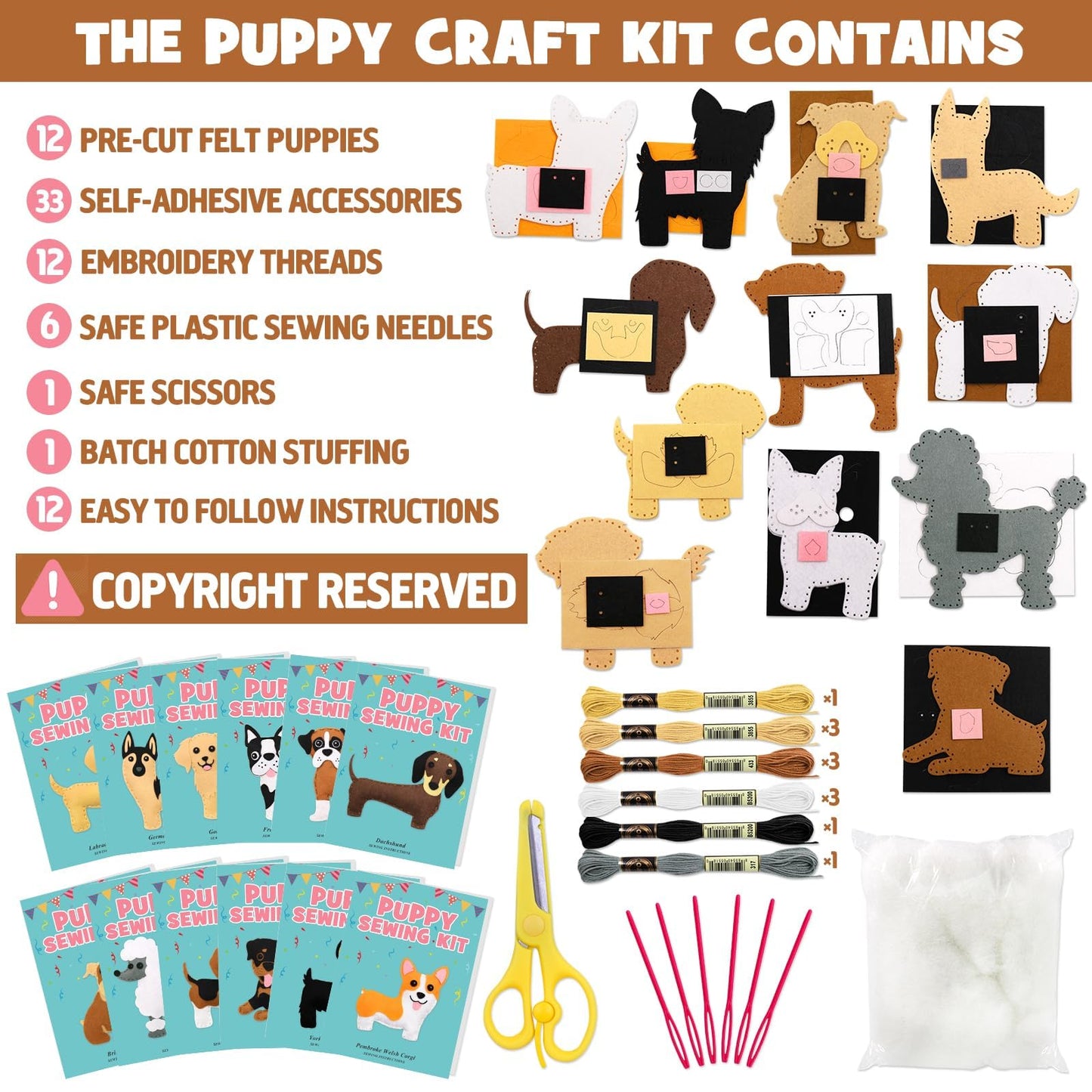 CiyvoLyeen Puppy Sewing Kit for Kids –Fun Plush Toy Sewing for Girls & Boys – DIY Felt Craft Gift Set Ages 7 8 9 10 11 12