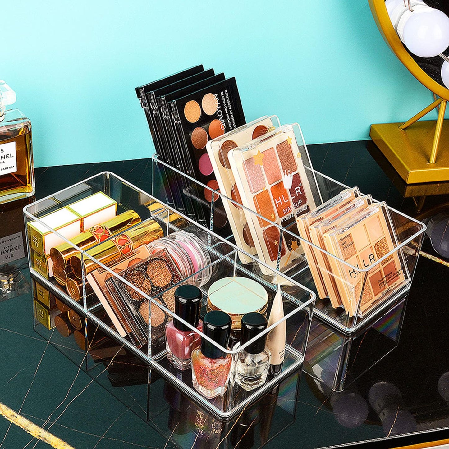 JessLab Acrylic Makeup Organizer, 3 Pack Stackable Cube Sections for Drawer, Vanity, Countertop, Bathroom, Kitchen and Cabinet Storage, 3 Compartment