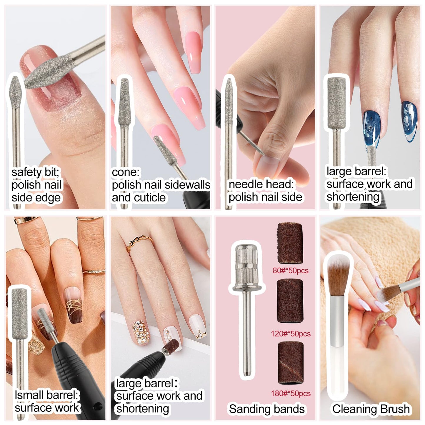 Electric Nail Drill Machine Professional Nails File Kit for Acrylic Nail Gel Dip Powder Art Shape Remover Tool Polisher Grinder Low Noise Manicure Pedicure Set with 156pcs Sanding Bands (Grey)