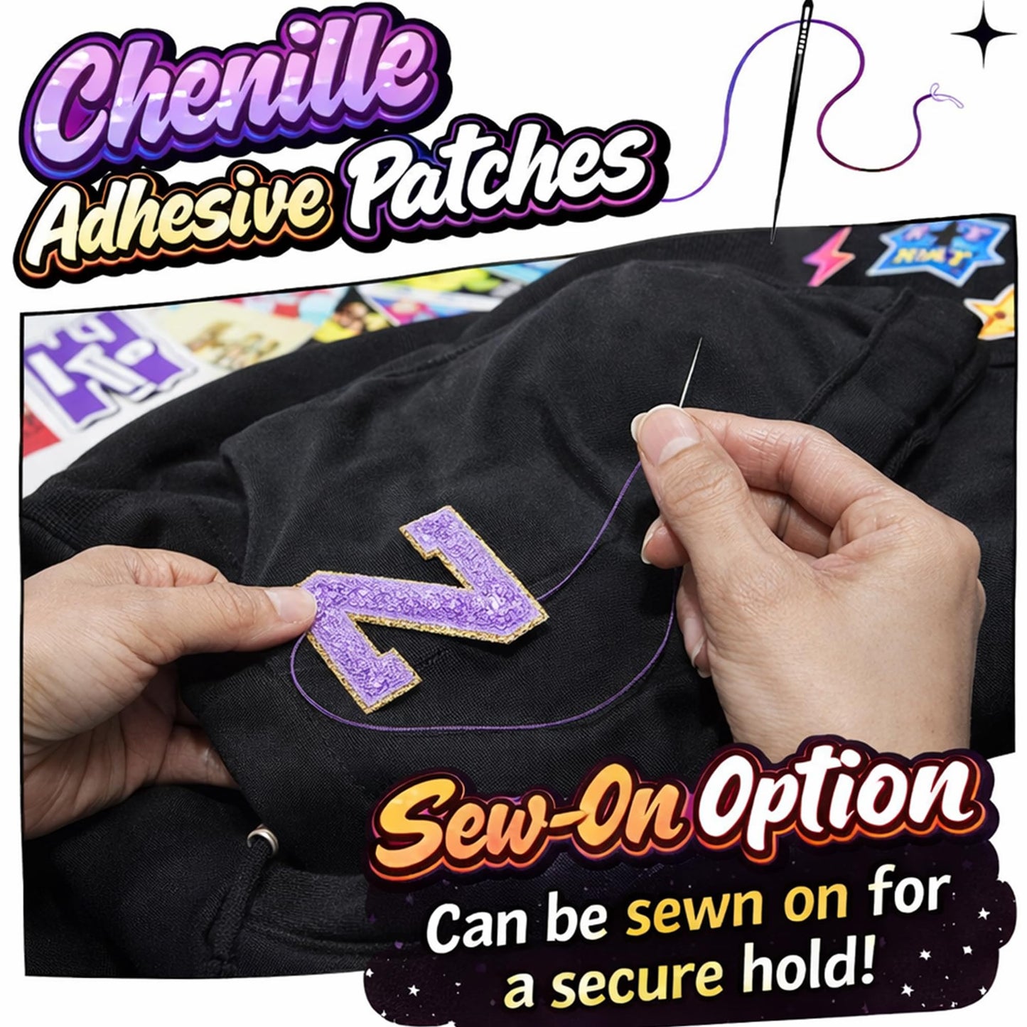 Coynurex 60PCS Chenille Letter Patches Self Adhesive – Preppy Alphabet Iron On Patches with Rainbow Star Bow Heart, Sew On Fabric Patches for Clothing, Backpacks & DIY Crafts