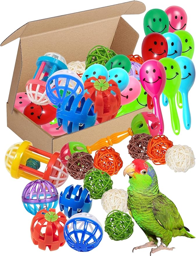 22 Pack Bell Rattan Play Balls Pet Bird Toys for Parakeets Small Birds