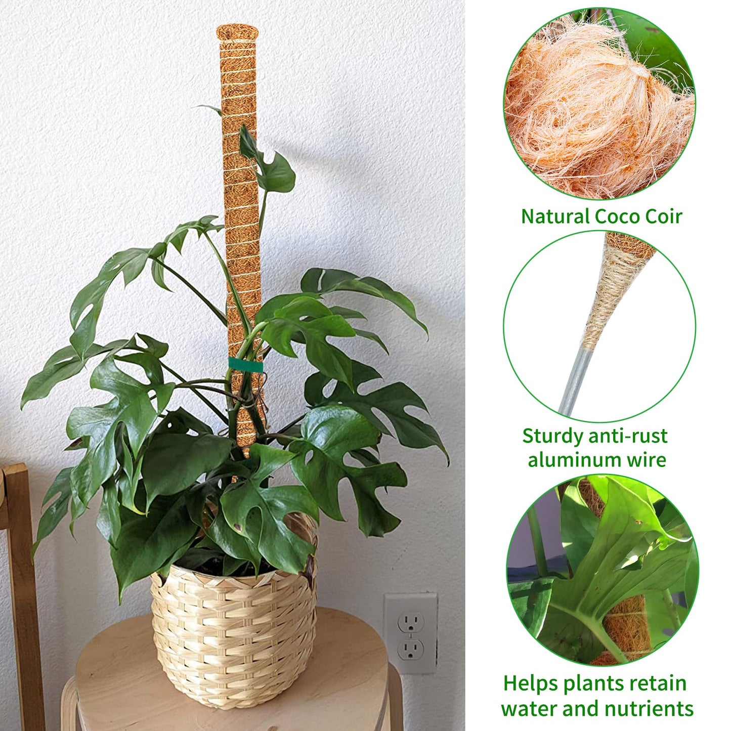 Dimpoo 4 Pack 28 Inch Moss Pole Monstera Plant Support, Coir Moss Poles for Climbing Indoor Plants, Bendable Plant Stake Trellis for Potted Plant, Pothos, Philodendron