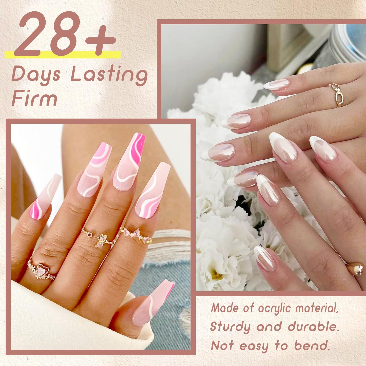 ELLEWIN 1000PCS Nail Tips Clear False Nails Full Cover for Acrylic Nails Kit 10 Sizes 4 Shapes Long Almond Square Coffin Oval Pre-Shape for Salon Home DIY Gifts