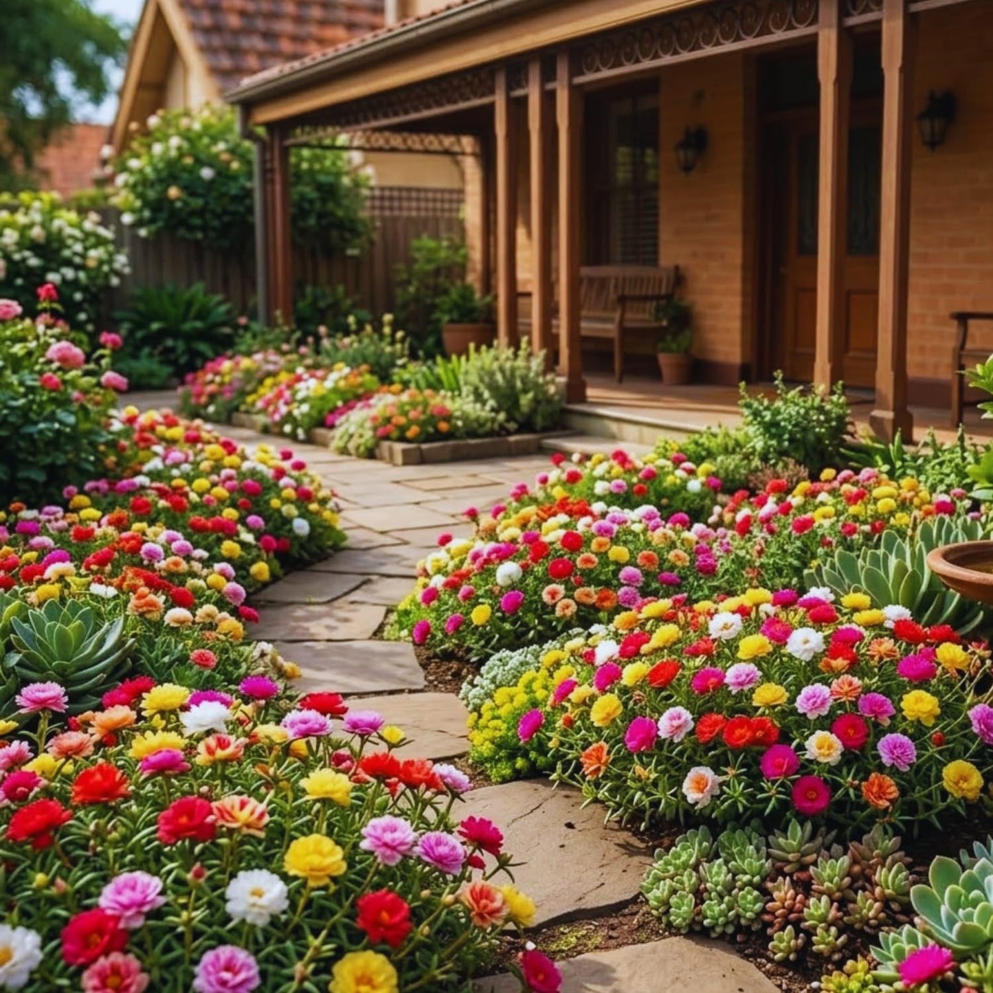 Mix Moss Rose Plants Live, 3 to 5 Inc Tall, Moss Rose Portulaca Plants, Ground Cover Plant Garden