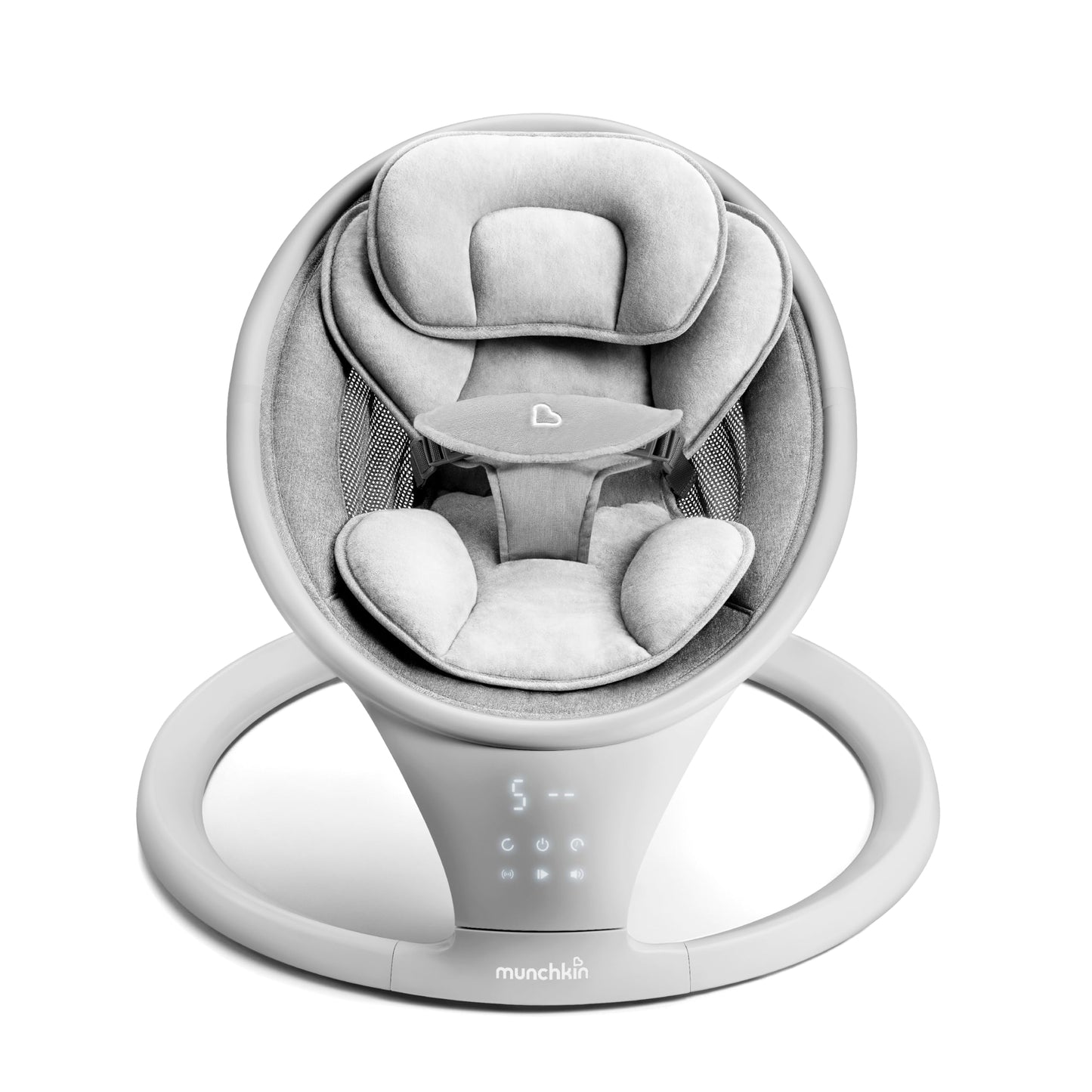 Munchkin Electric Baby Swing with Vibration - Portable Swing for Newborn and Infant, Bluetooth-Enabled Smart Seat with Music, Motion, and Sounds, Light Grey