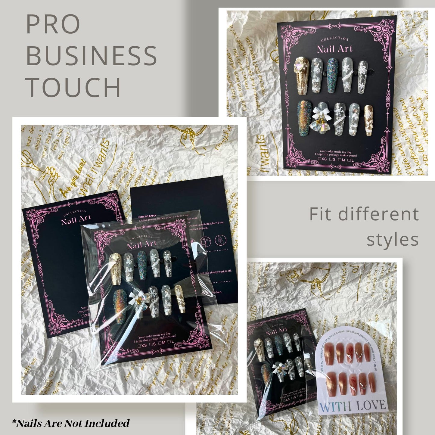 Y2K Press On Nails Packaging Kit+ Nail Charms Bundle