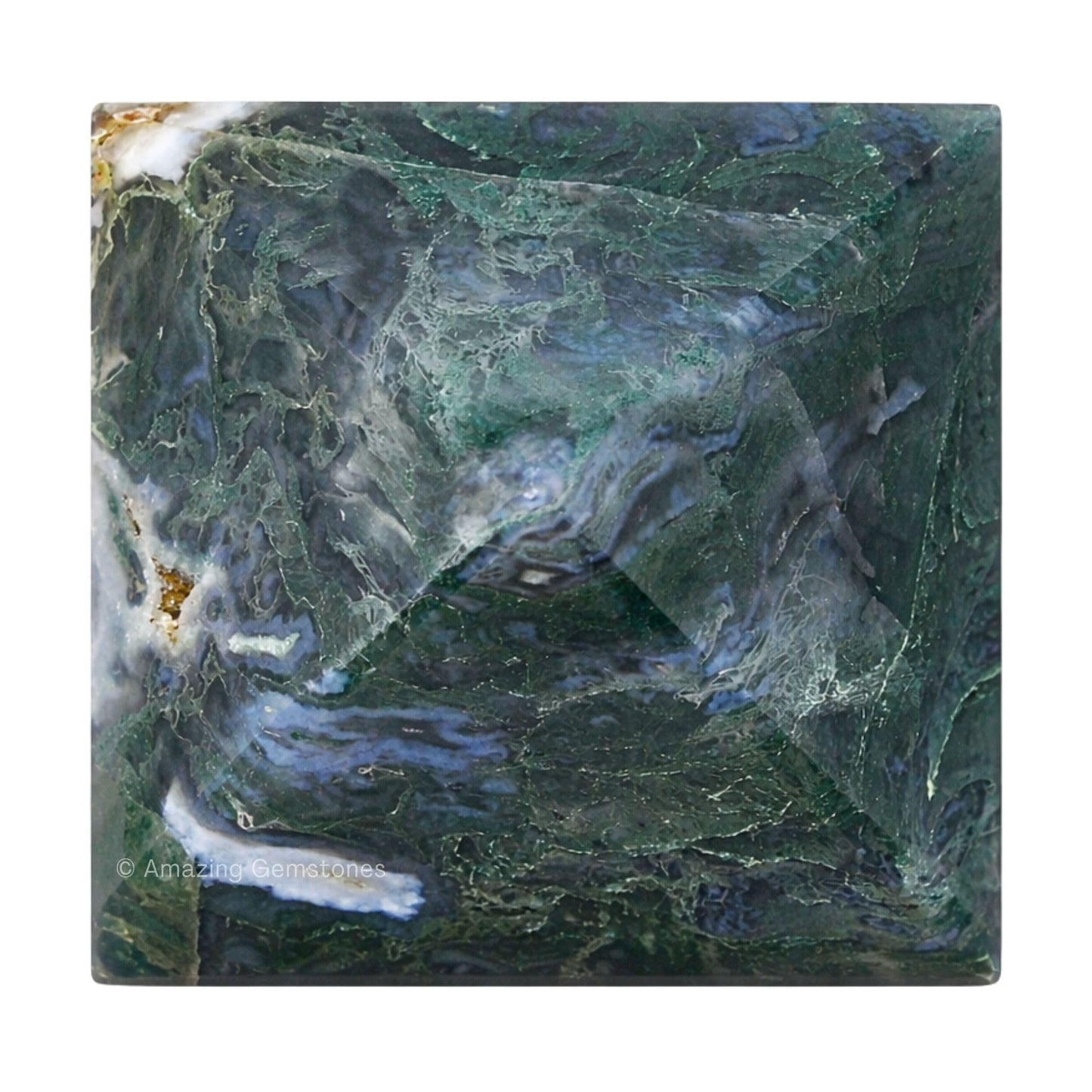 Amazing Gemstone Moss Agate Pyramid Crystal Healing Stones - 1.5" Great Pyramid Figurine of Natural Stone Pyramid for Meditation, Reiki, Chakra Balancing and Crystal Pyramids Grid