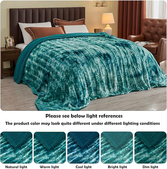 NEWCOSPLAY Super Soft Faux Fur Blanket Twin Size Tie-dye Light Teal Sherpa Fuzzy Plush Warm Blanket for Sofa Bed (Tie-dye Light Teal, Twin(60"x80"))