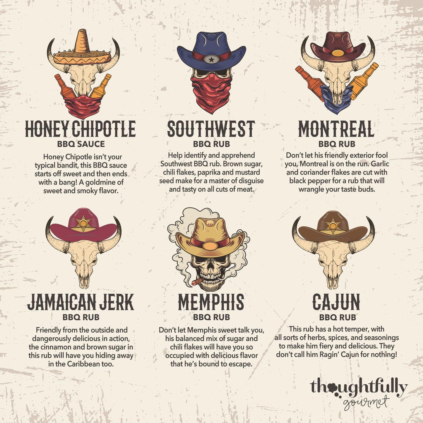 Thoughtfully Gourmet, Wild Western-Themed BBQ Sauce and Rubs Book Gift Set, Includes Honey, Montreal Rub & More, Set of 12