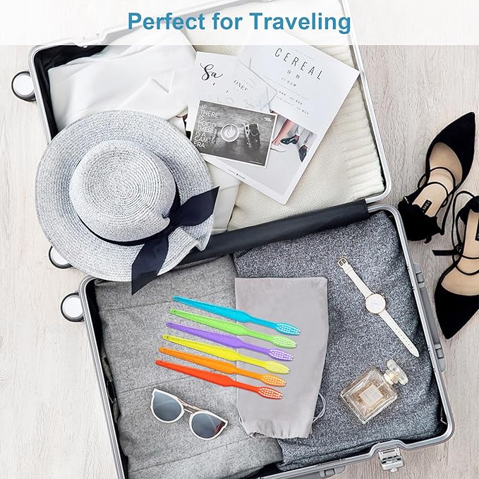 Disposable Toothbrush - Individually Wrapped Soft Nylon Bristles Manual Travel Toothbrushes for Adults Or Kids Bulk Multi Color (72 Pcs)