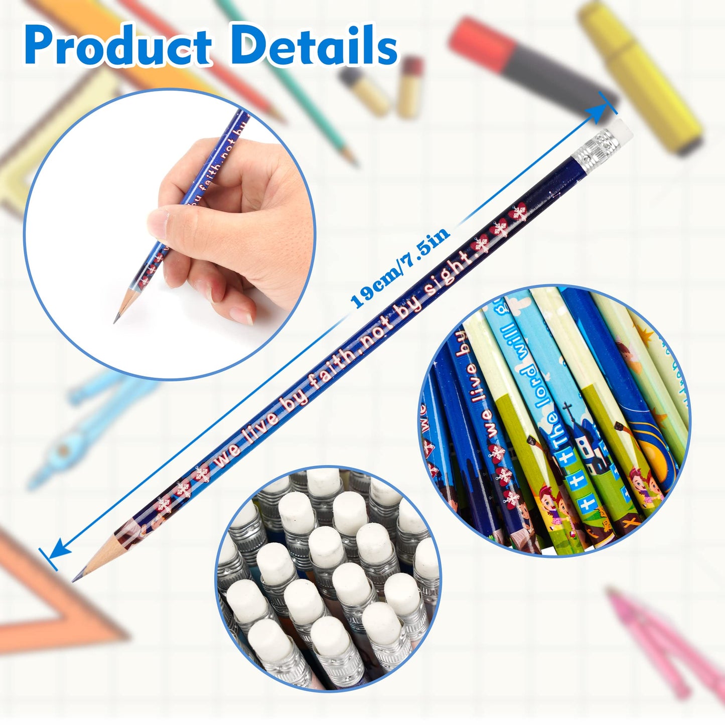200 Bible Verses Inspirational Scripture Pencils with Hollow Cross for School & Church
