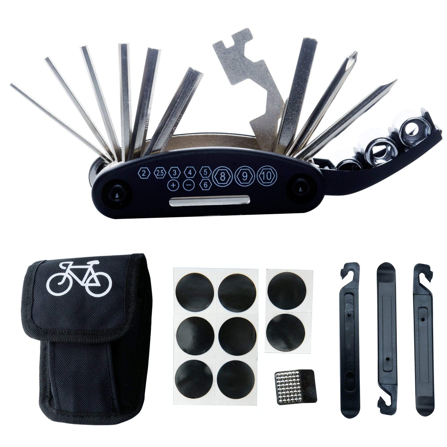 DAWAY B32 Bike Repair Tool Kit - 16-in-1 Multi-Function Bicycle Mechanic Fix Tools Set with Glueless Tire Tube Patches & Tire Levers, Compact Bag Included, Ideal Gift for Cyclists