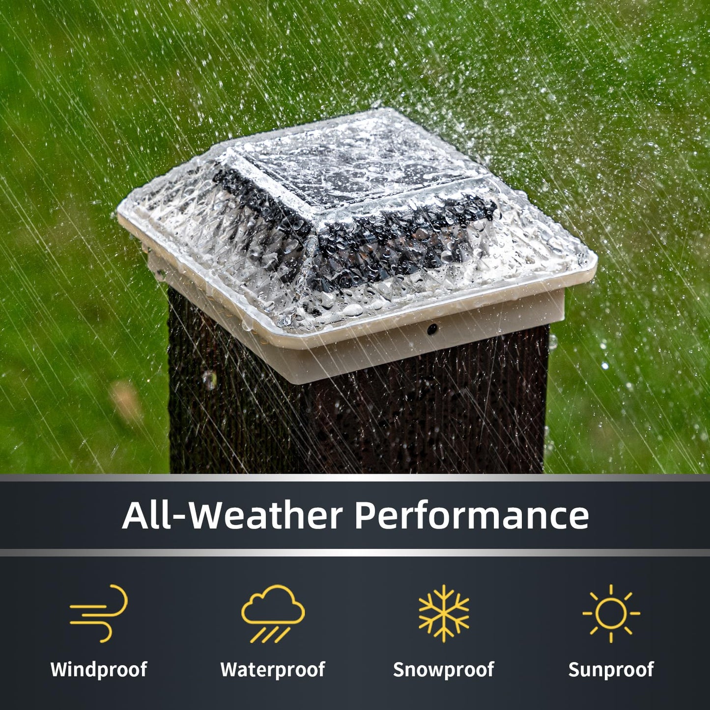 OPOIRA Glass Solar Post Cap Lights with Crystal Style - Decorative Deck Fence Lights for 4x4 5x5 Posts Hidden Solar Panel, Modular Design, 10Hr Runtime, IP65, Warm White, White, 2 Pack
