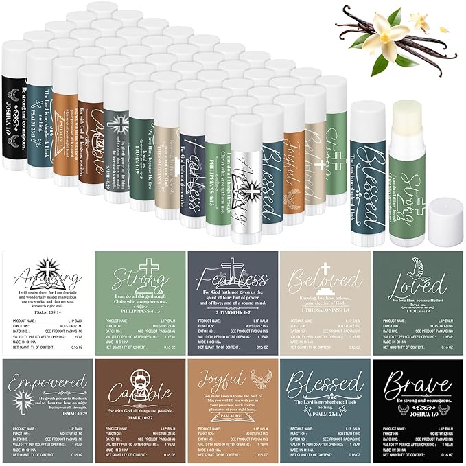 50 Pack Christmas Christian Religious Gifts Bulk Lip Balms for Women Men Church Party Favors Bible Verse Lip Balm with Scripture Gifts for Staff Coworkers Employee Christmas Stocking Stuffers