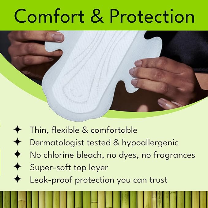 Sparkle Bamboo Ultra Thin Pads | Plant-Based Feminine Hygiene Pads for Women | Super Soft & Leak-Proof with Wings | USDA Certified Biobased, Chlorine-Free, Hypoallergenic Protection | Regular 40 Count