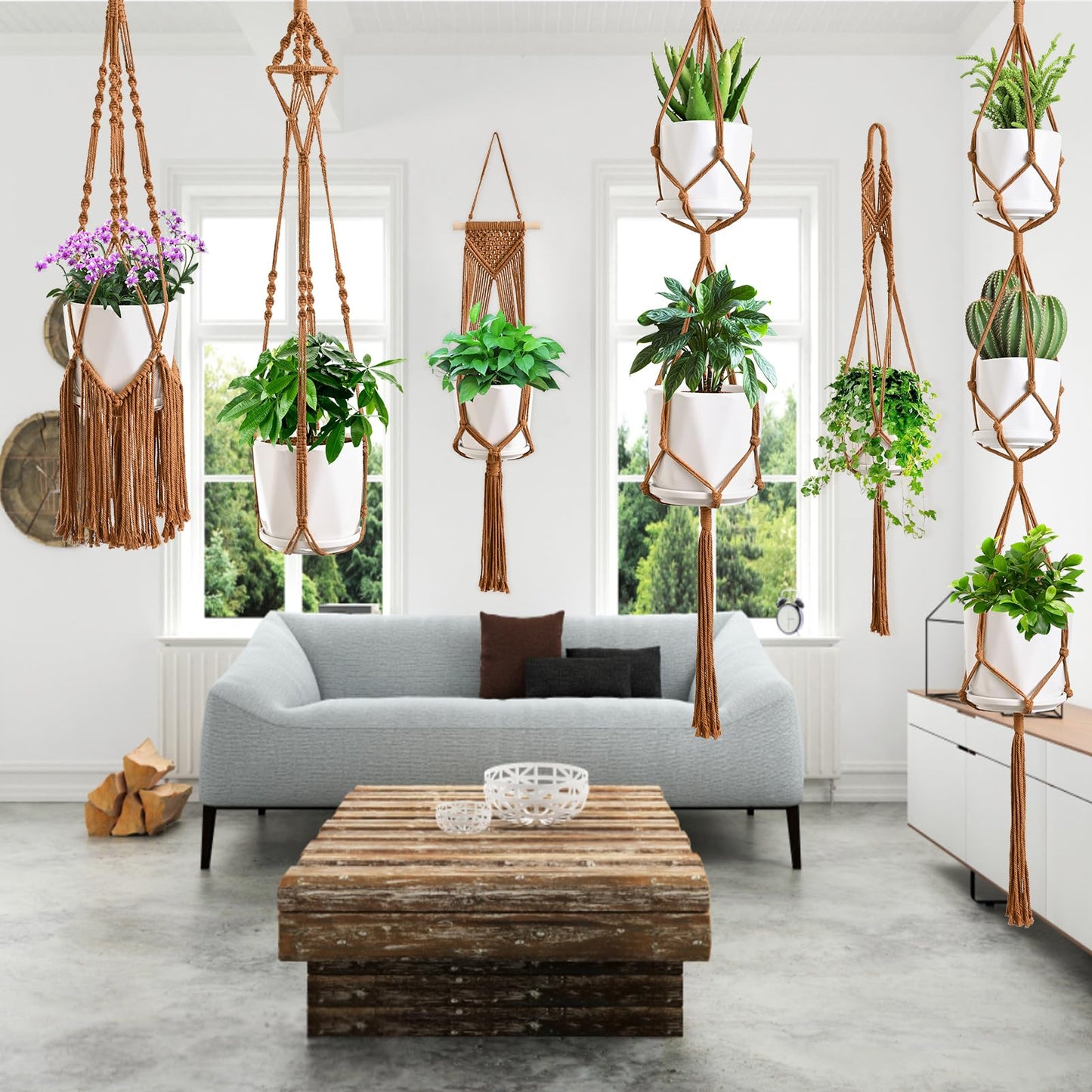 SFENNGPET Macrame Plant Hangers, 6Pack Hanging Planters for Indoor Plants w/ 6 Set Hangers Kit Handmade Macromay Plant Hangers Indoor Flower Pots Holder Stand for Boho Home Décor (POTS NOT Included)