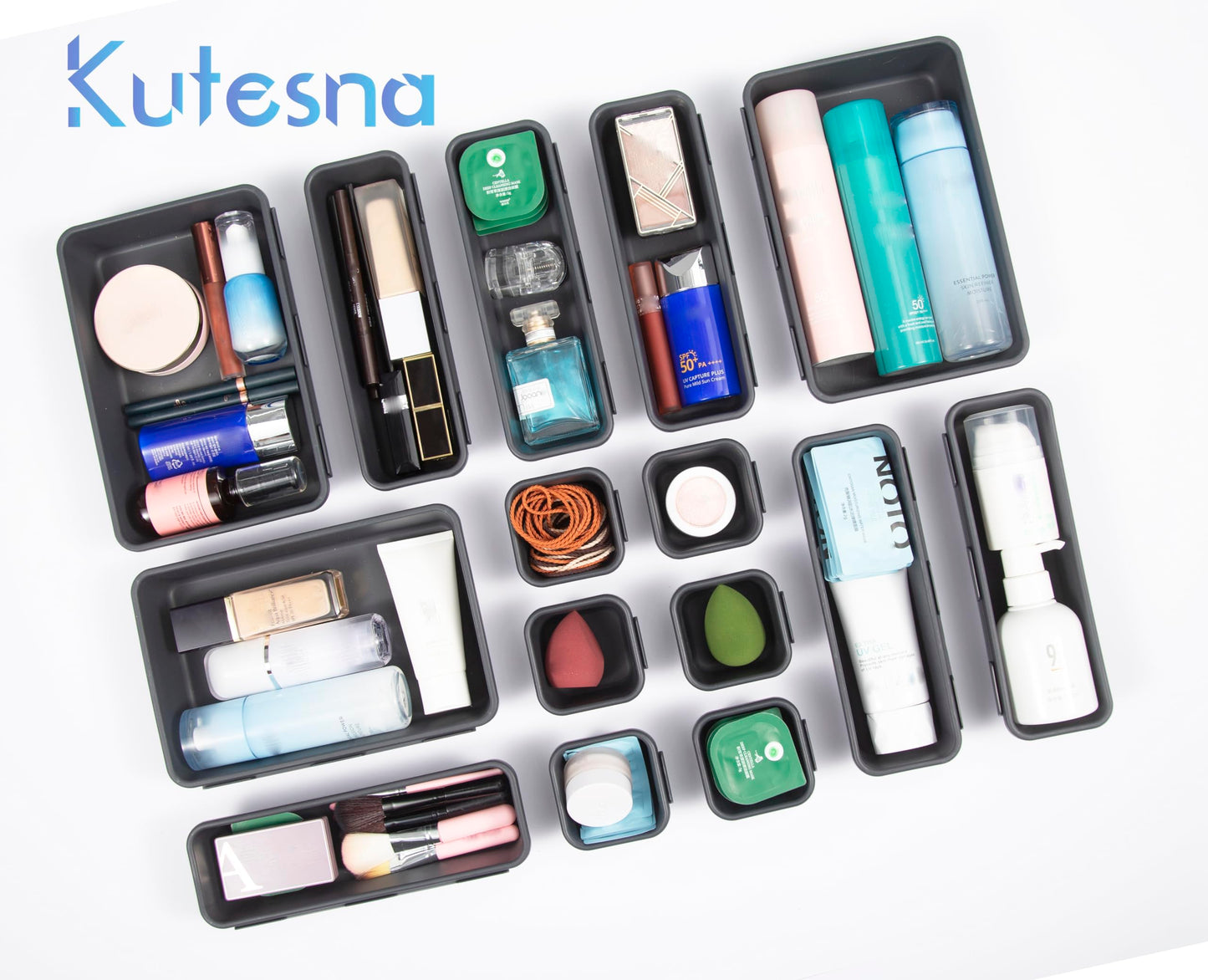 Kutesna 25 PCS Interlocking Desk Drawer Organizer Separator for Office,Bathroom,Kitchen,Makeup,Tool（4 Sizes）