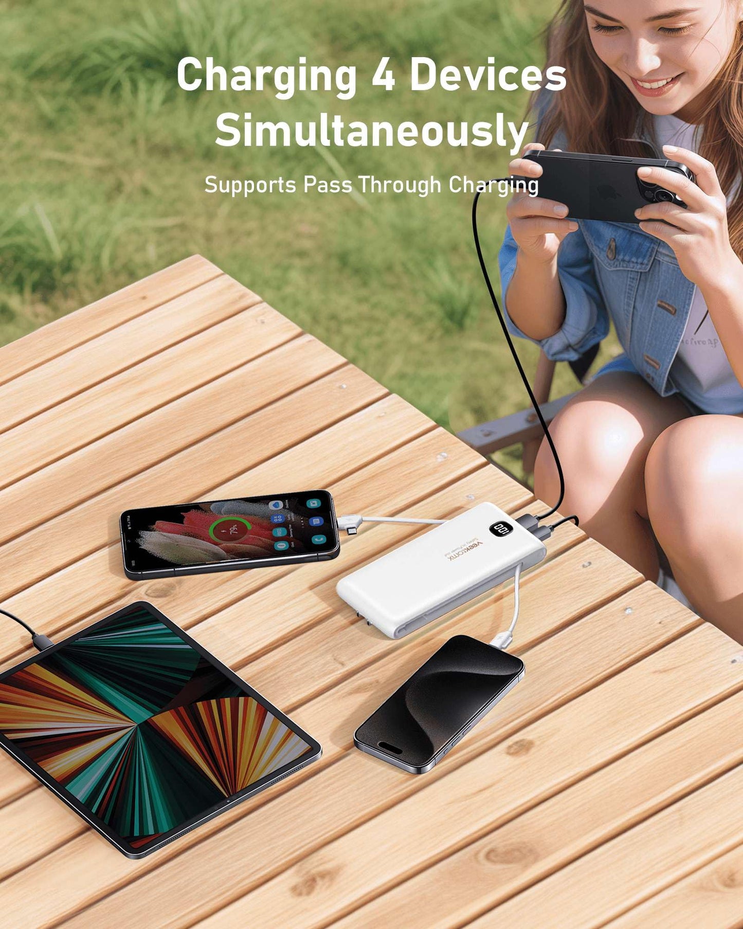 VEEKTOMX Portable Charger with Built in Cables 10000mAh, Power Bank for iPhone with Wall Plug, Travel Essential Fast Charging Slim USB C External Battery Pack for iPhone 17/16/15, Samsung, iPad, etc