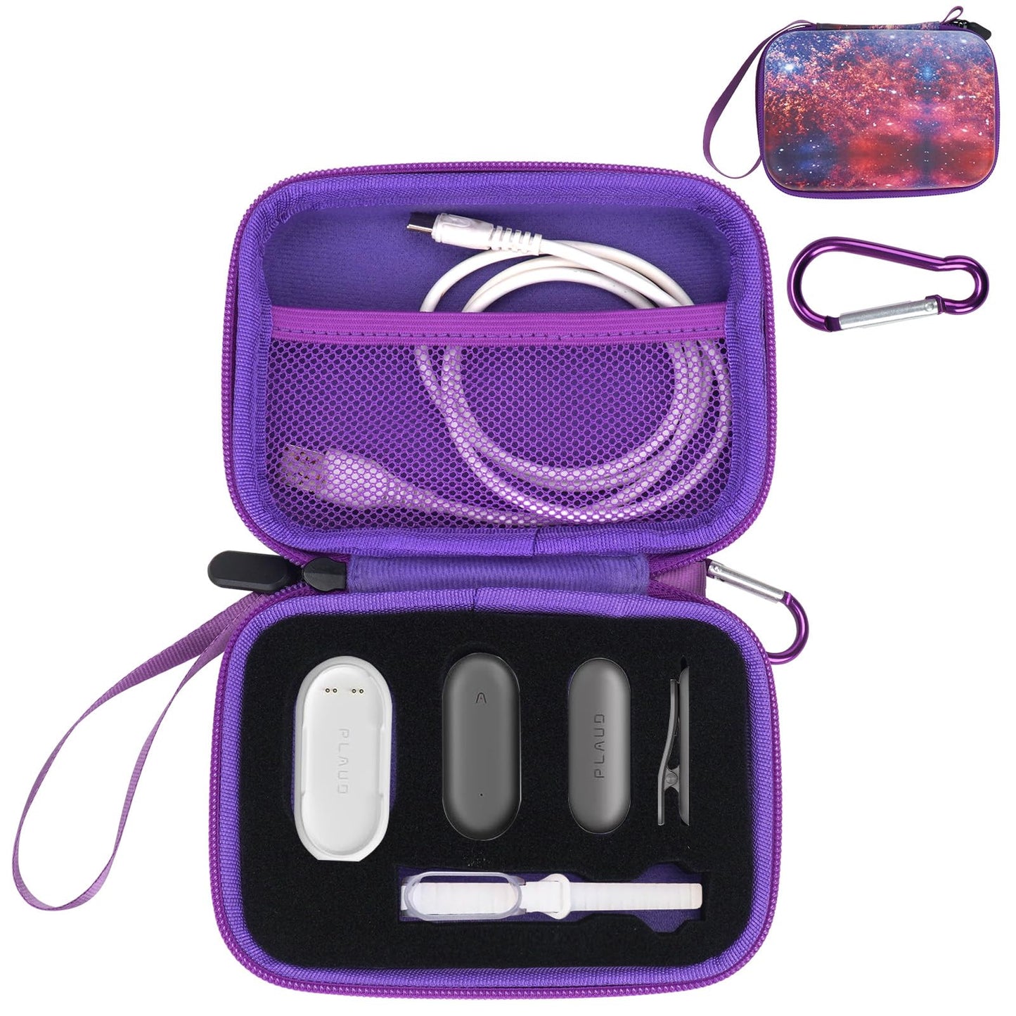 YouKnow Hard Case Compatible with PLAUD NotePin/NotePin S AI Voice Recorder - with Custom Foam Insert Holds Recorder, Magnetic Pin, Clip, Dock, Wristband & Cable (Case Only) (Galaxy)
