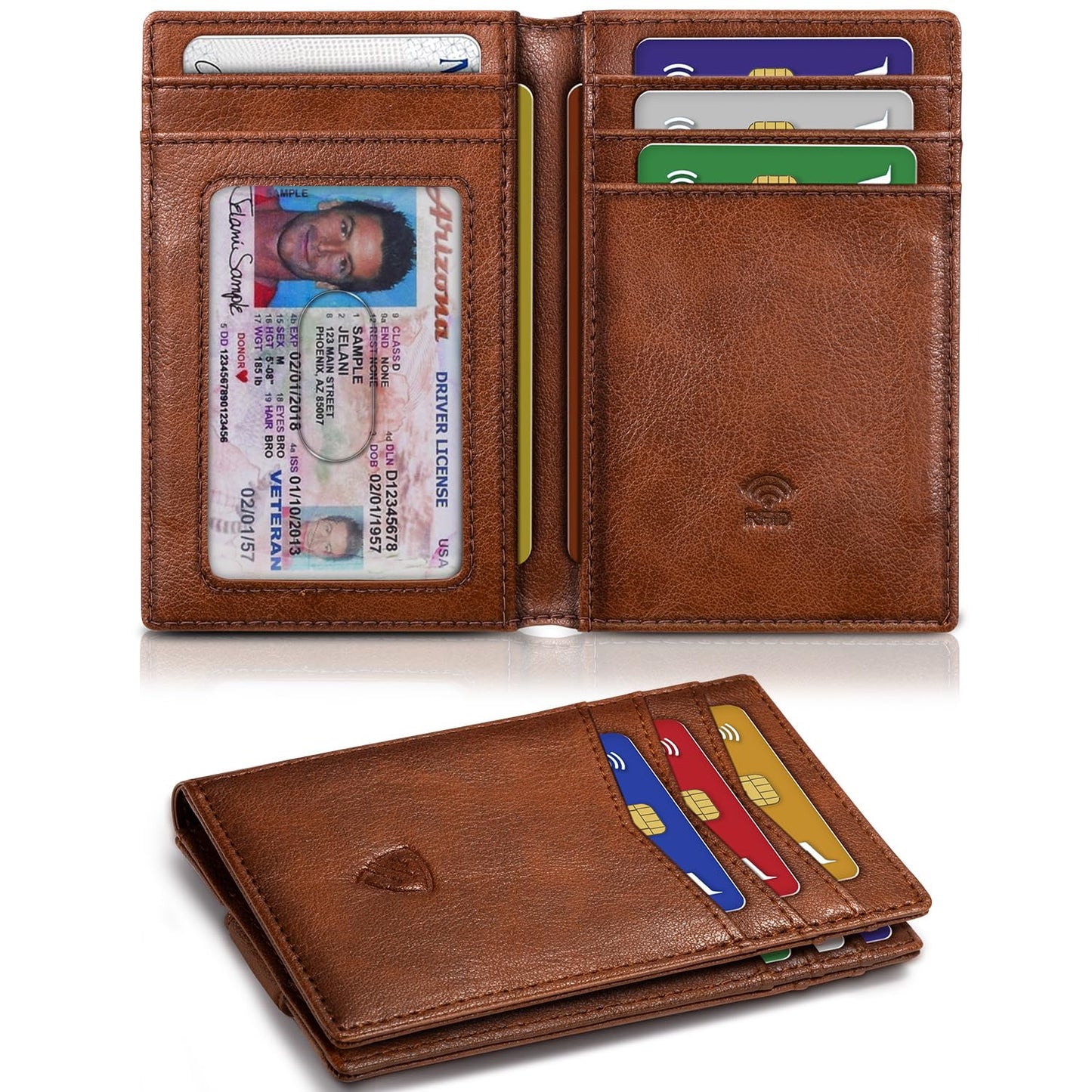 RUNBOX Magnetic Closure Slim Wallet for Men, Leather Front Pocket Wallet Holds 12 Cards, Rfid Blocking Card Wallet with Money Clip, Gifts for men