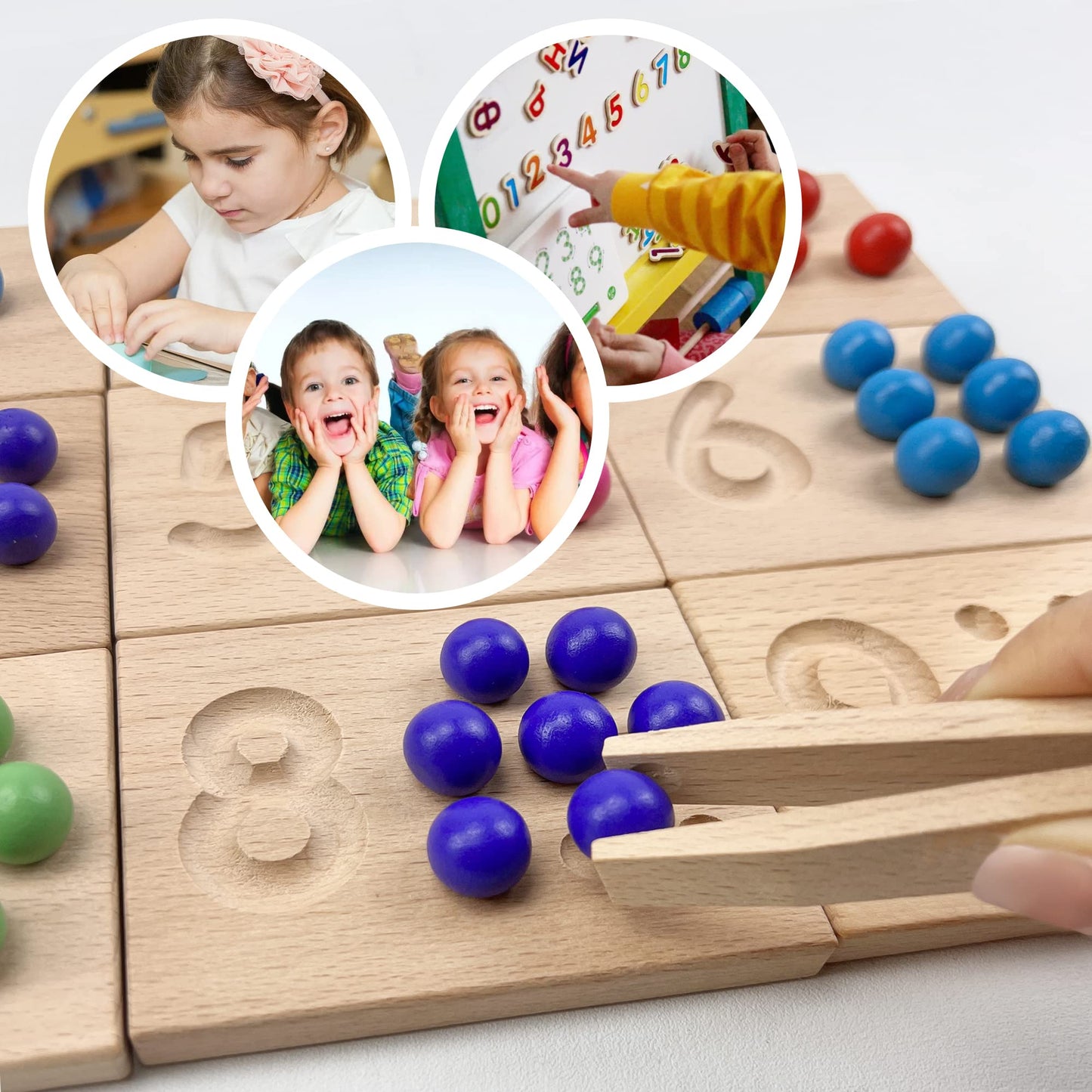 BBtinker Wooden Number Tracing Board Set, Toddler Montessori Math Beads Counting Toy, Preschool Learning and Educational Math Game for Kids