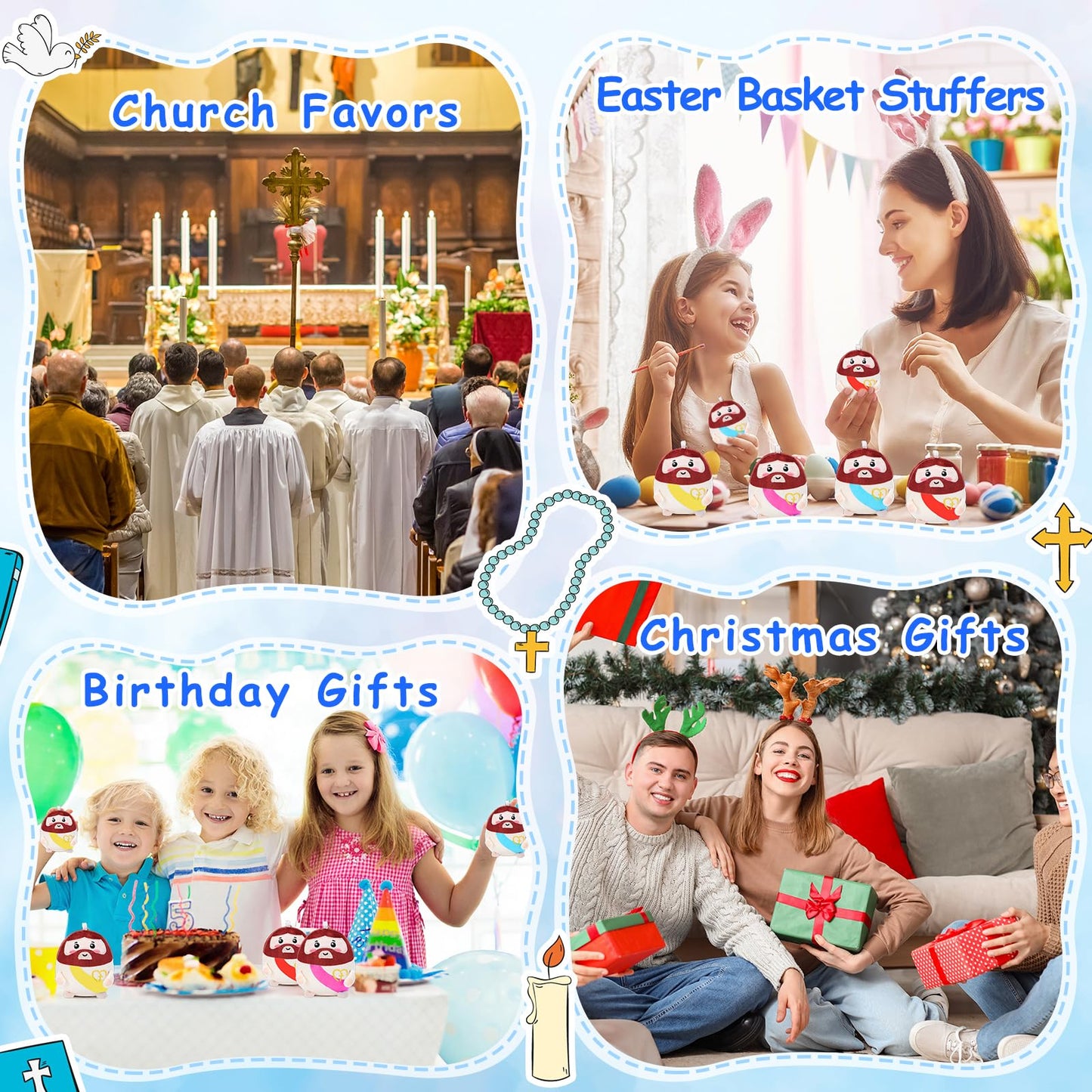 Civaner 12 Pcs Christian Jesus Plush Toys Bulk, 5" Mini Stuffed Plush Dolls with Keychain Faith Religious Gifts for Church Giveaways, Sunday School, Vbs, Baptism