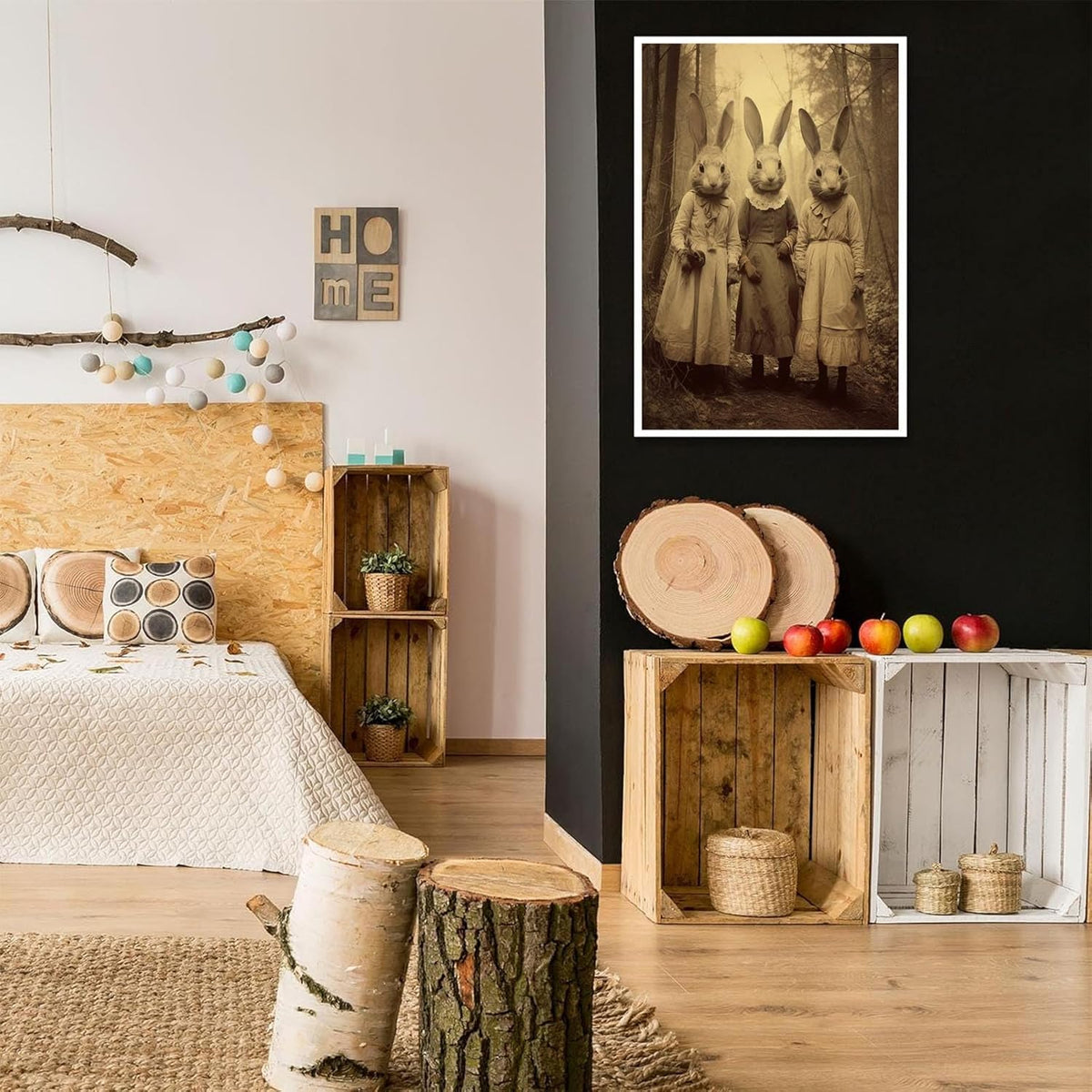 Vintage Horror Spooky Three Rabbits In Occult Forest Spooky Canvas Wall Art Poster Gothic Dark Academia Decorations Room Creepy Print Retro Halloween Wall Decor 24X36inch Unframed