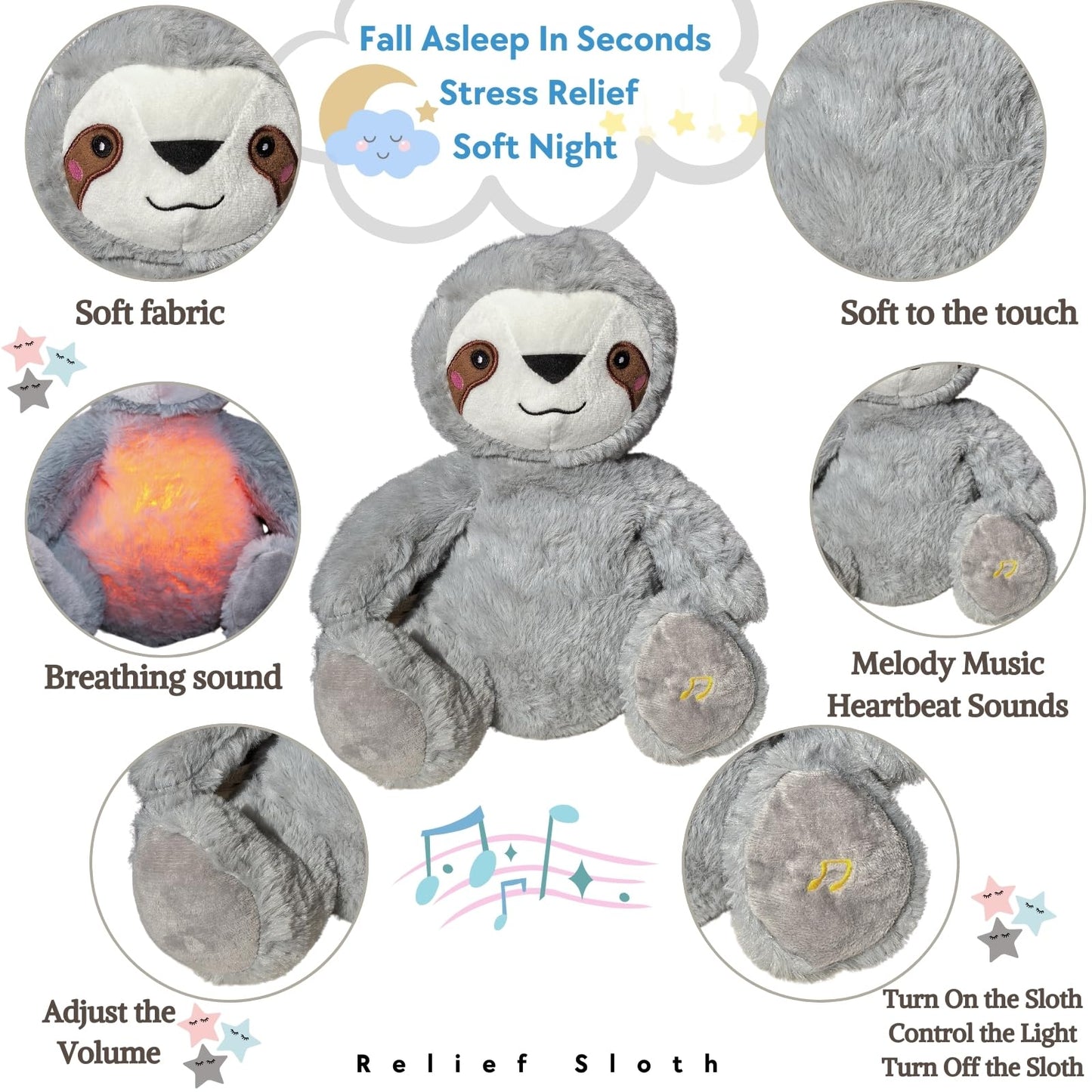 Anxiety Relief Koala, Breathing Teddy Anxiety Bear with Calming Music, Lights, Sleeping Otter Plush, Soothing Sloth for Adults & Kids, Stress Relief Stuffed Animal (3-Level Adjustable Volume)