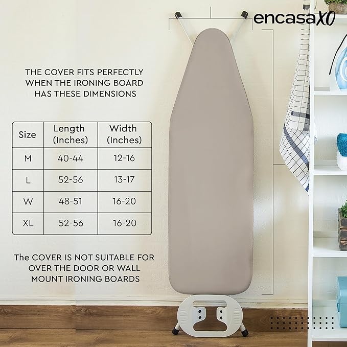 Encasa XO Ironing Board Cover and Pad 42"x14" - 4mm Felt Medium Iron Board Cover with Padding - Heat Resistant, Stain-Safe Dye, Non Slip Elastic Bungee Cord Tightening Iron Table Cover Coral