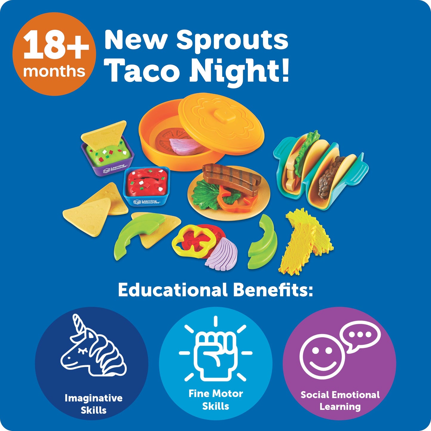 Learning Resources New Sprouts Taco Night - Pretend Play Food for Toddlers, Montessori Toys, Imaginative & Social Skills, Play Food Kitchen, Grocery Store Accessories, Gifts for Boys and Girls