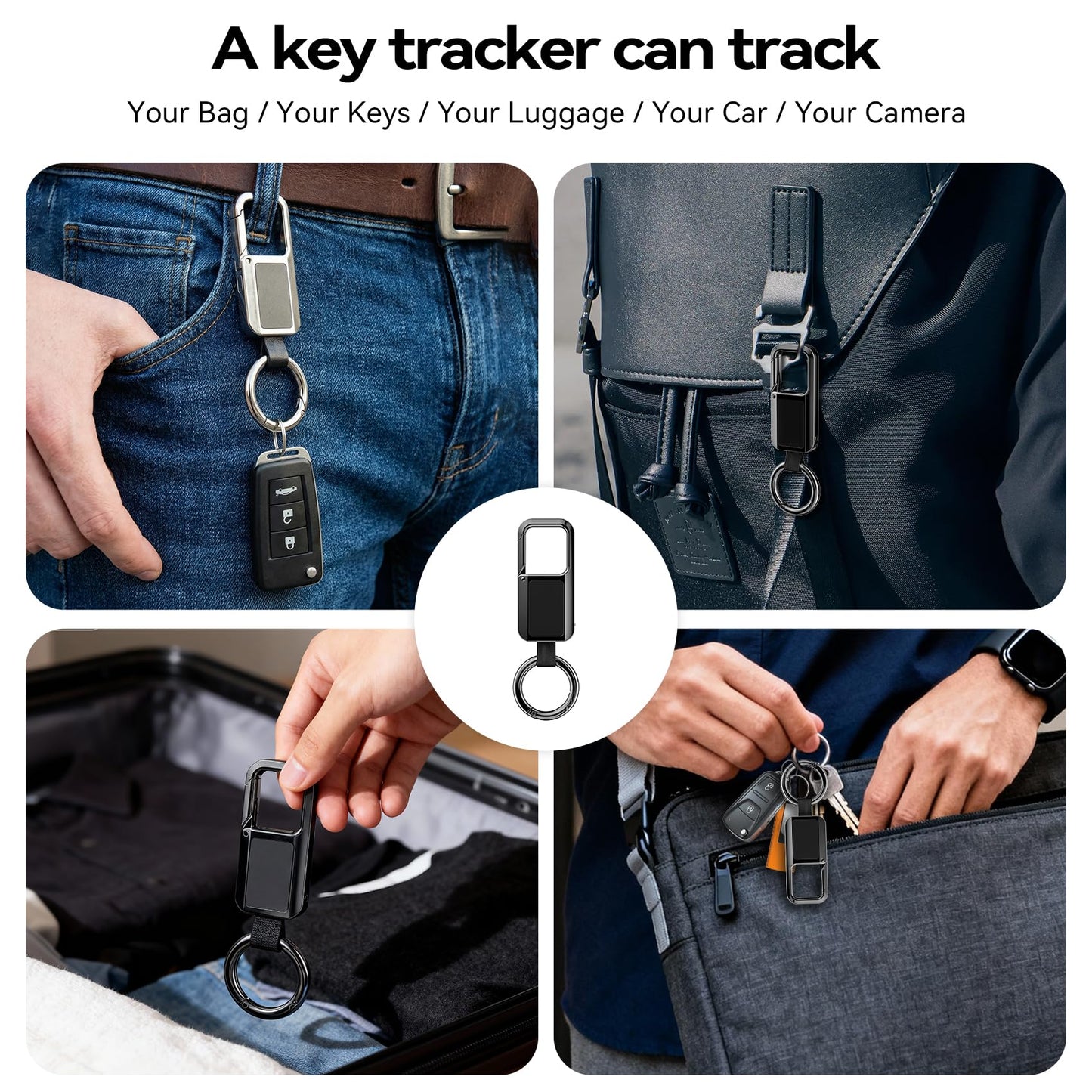 Anit Lost Key Chain, Key Finder Works with Apple Find My, Zinc Alloy Waterproof IP67 120dB Loud Key Tracker with Locator Sound, Heavy Duty Key Ring for Men, Replaceable Battery, Black
