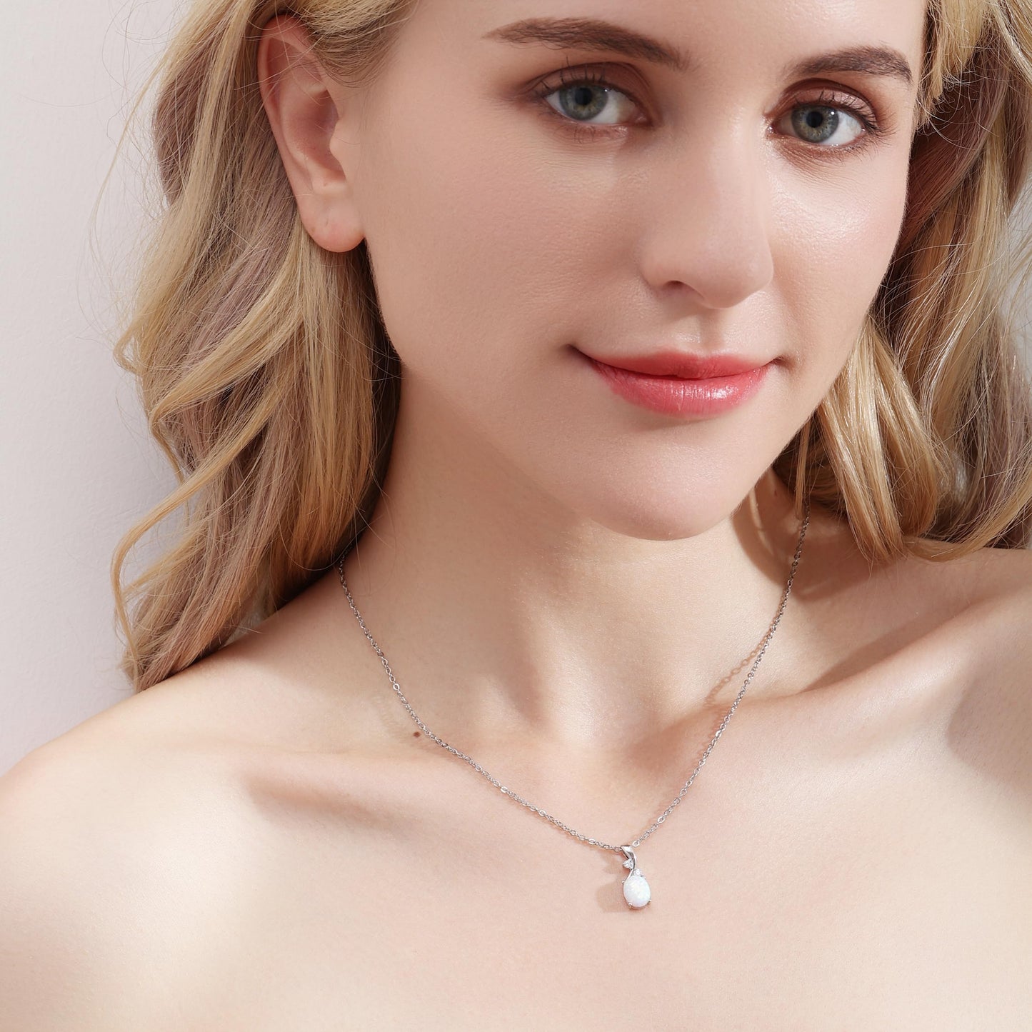 AILUOR Vintage Opal Pendant Necklace, Silver Plated Created Gemstone Oval White Opal Fashion Jewelry for Women Mother - Endless Love (Silver)