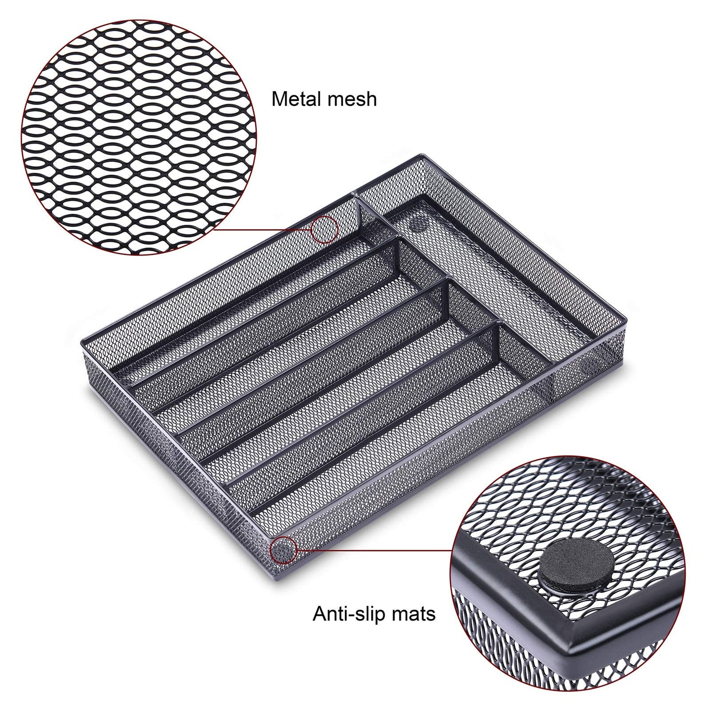 WuGeShop Office Desk Drawer Organizer, 5 Compartments Mesh Drawer Organizer Tray for Storage Art Supplies, Stationery, Black