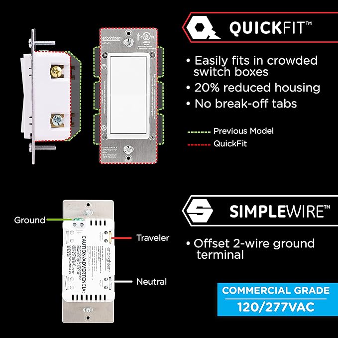 Enbrighten Add-On Switch QuickFit and SimpleWire, In-Wall Rocker Paddle, Z-Wave ZigBee Wireless Smart Lighting Controls, NOT A STANDALONE Switch, 46199 , White and Light Almond