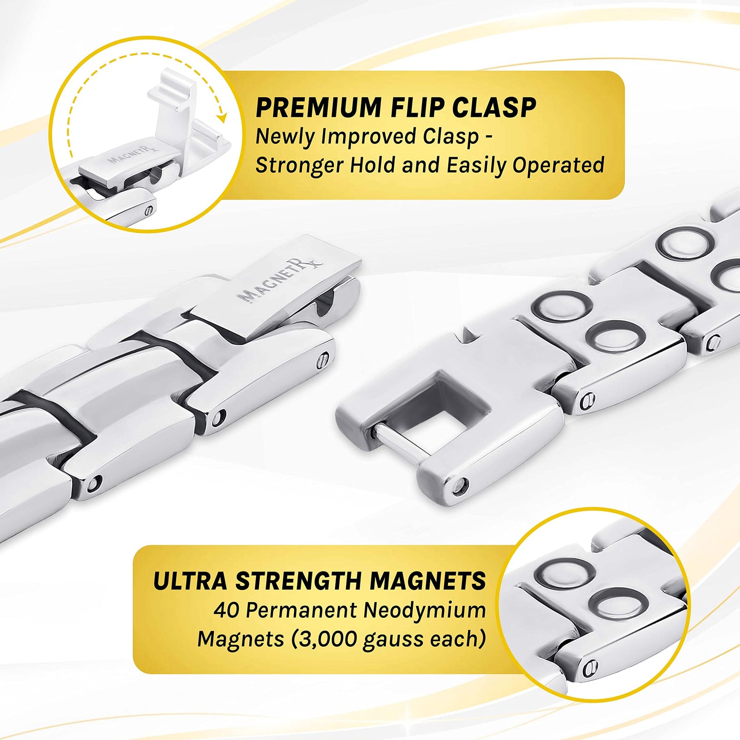 MagnetRX Women's Ultra Strength Magnetic Bracelet – Effective Titanium Magnetic Bracelets for Women – Adjustable Length with Sizing Tool for Perfect Fit (Silver)