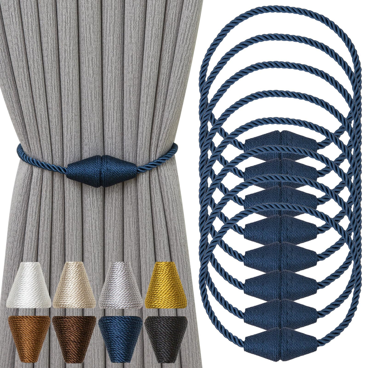Magnetic Curtain Tiebacks 8 Pack Outdoor Rope Curtain Tie Backs Decorative Window Treatment Holdbacks for Home Decorative Curtain