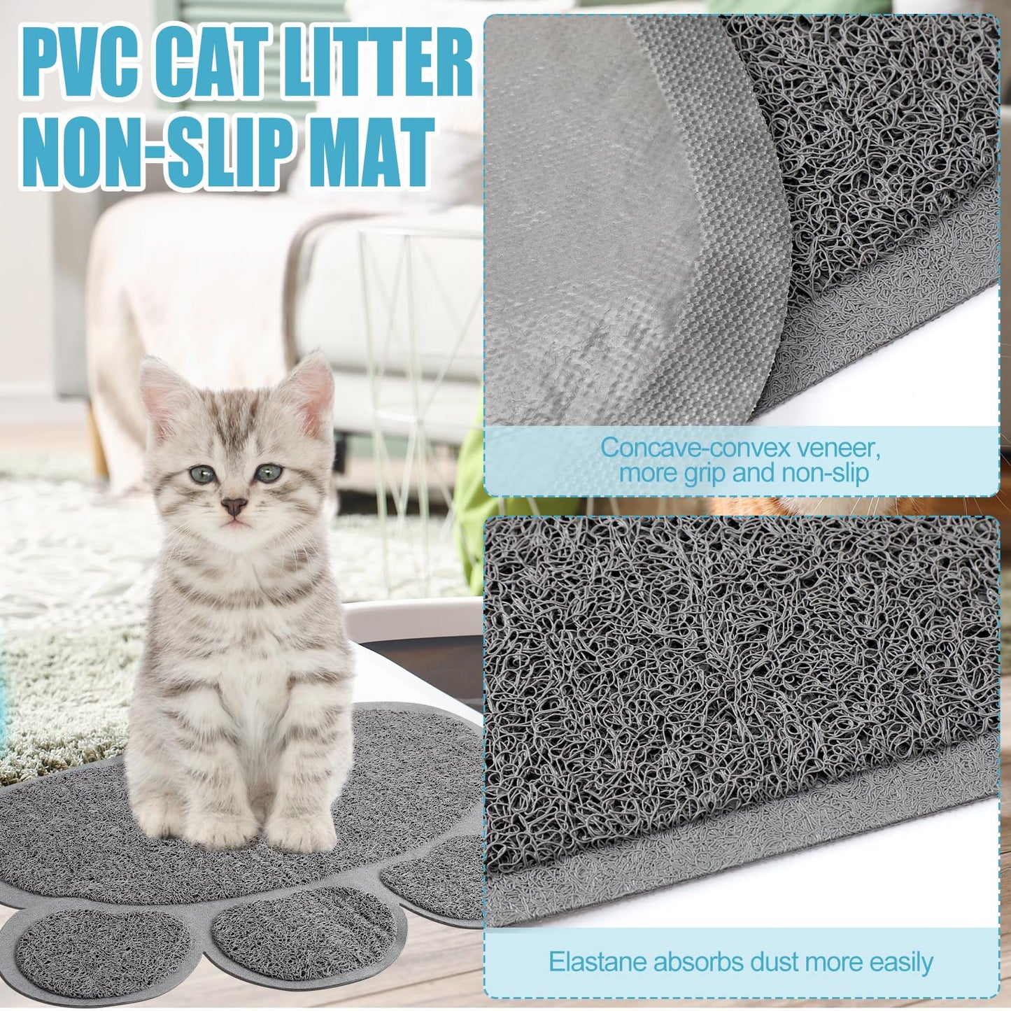 7 Pcs Small Cat Kitten Starter Kit Cat Litter Box with Shovel Paw Litter Mat Double Automatic Kitten Bowls Toy Teaser Stick Collar Essentials Kits for 1-3 Lbs Beginner(Simple,Blue)