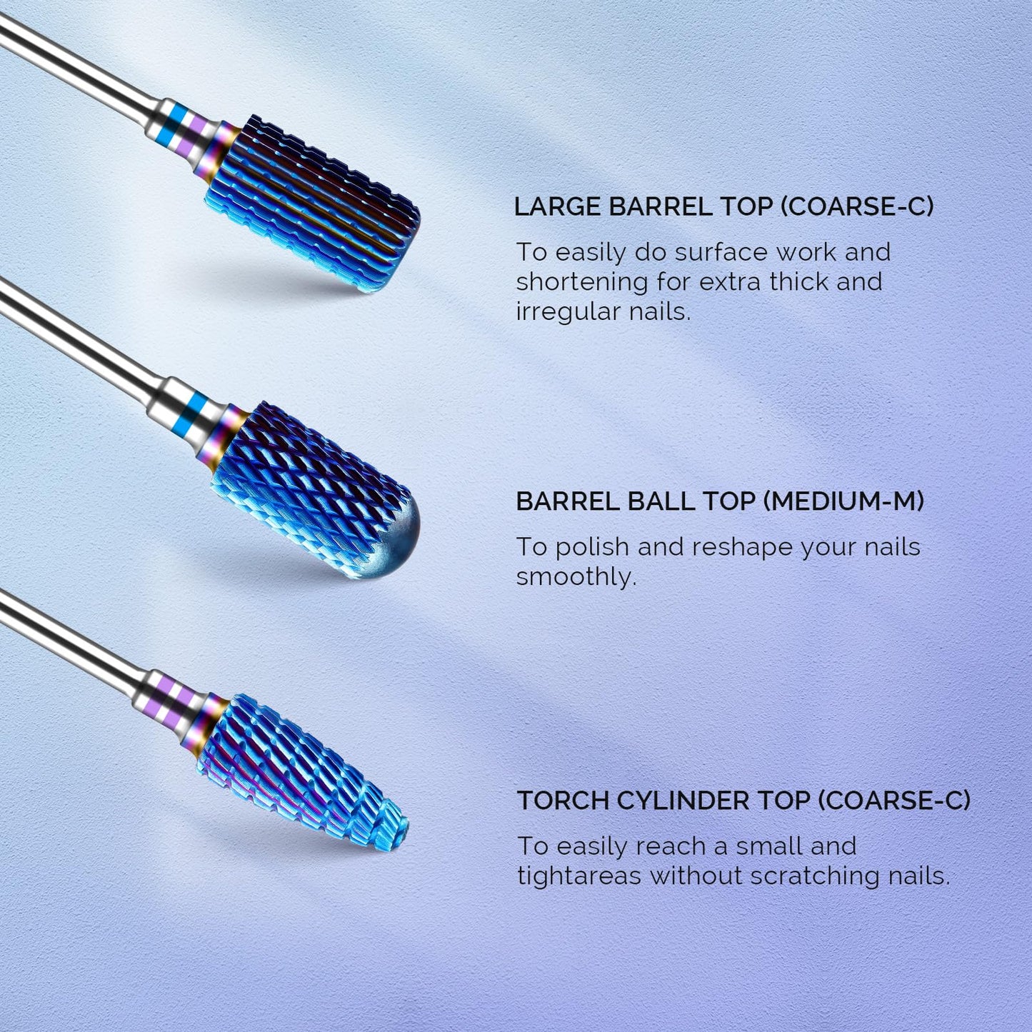 MelodySusie Nail Drill Bits 7pcs, Tungsten Carbide Drill Bits for Acrylic Gel Nail Polish Hard Gel Nail Remove, 3/32'' Nail Bits Set for Nail Drill Efile, Manicure Pedicure Salon Nail Tools, Blue