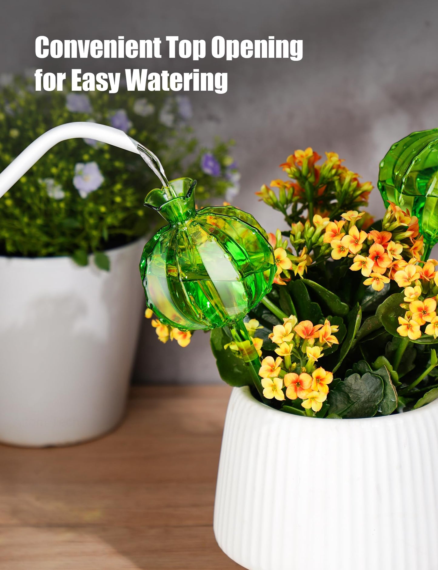 NiHome (2 Small + 2 Large) Plant Watering Globes 4-Pack, Glass Waterer for Potted Plants, Green Glass Cactus Self Watering Globe, Automatic Mini Irrigation System