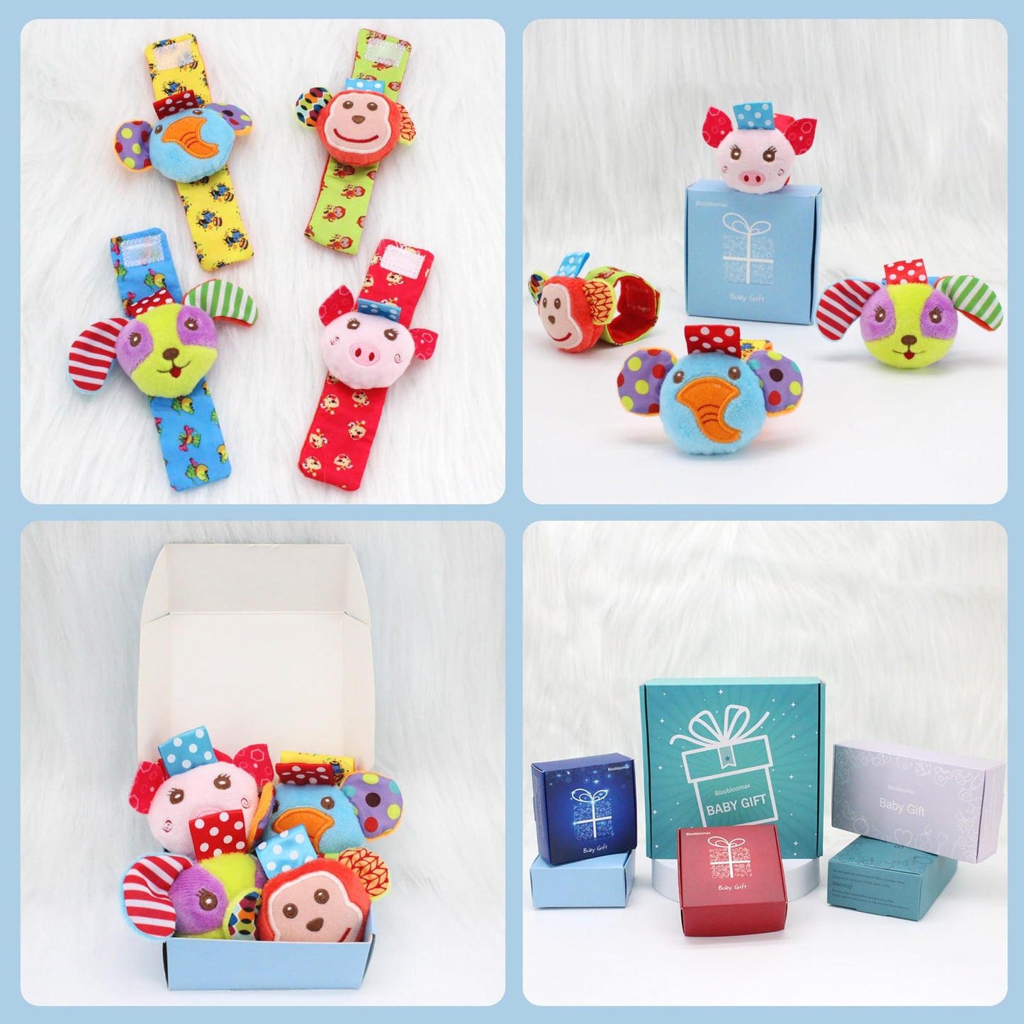 Wrist rattles for Babies 0-24 Months Baby Animal Hand & Foot Finder Educational Toys (4W)