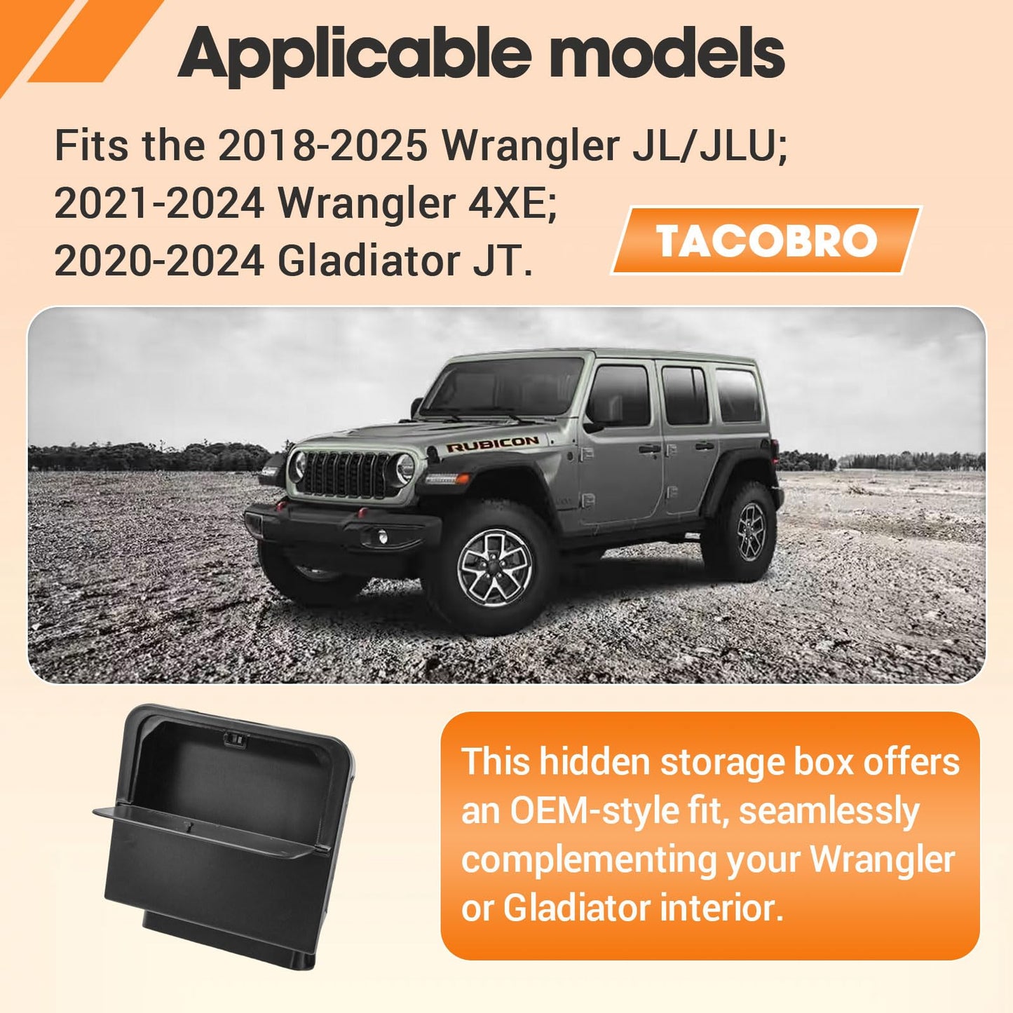 TACORBO Center Console Hidden Storage Organizer Compatible with Jeep Gladiator JT 2020-2024 and Jeep Wrangler JL/JLU 2018-2025, Wrangler 4XE One-Touch Armrest Hidden Secret Compartment Box